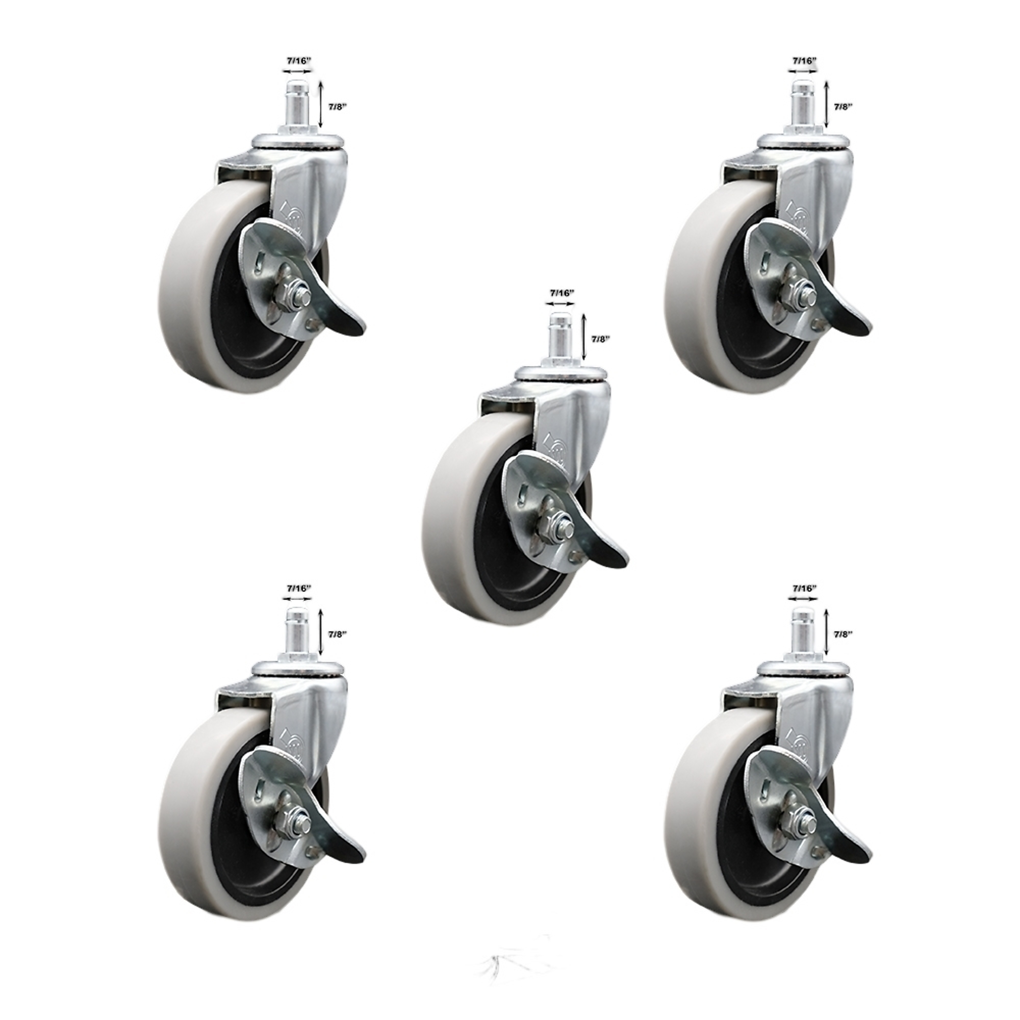 Service Caster, 4Inch Stem Casters, Wheel Diameter 4 in, Caster Type Swivel, Package (qty.) 5, Model SCC-GR05S410-TPRS-SLB-71678-5