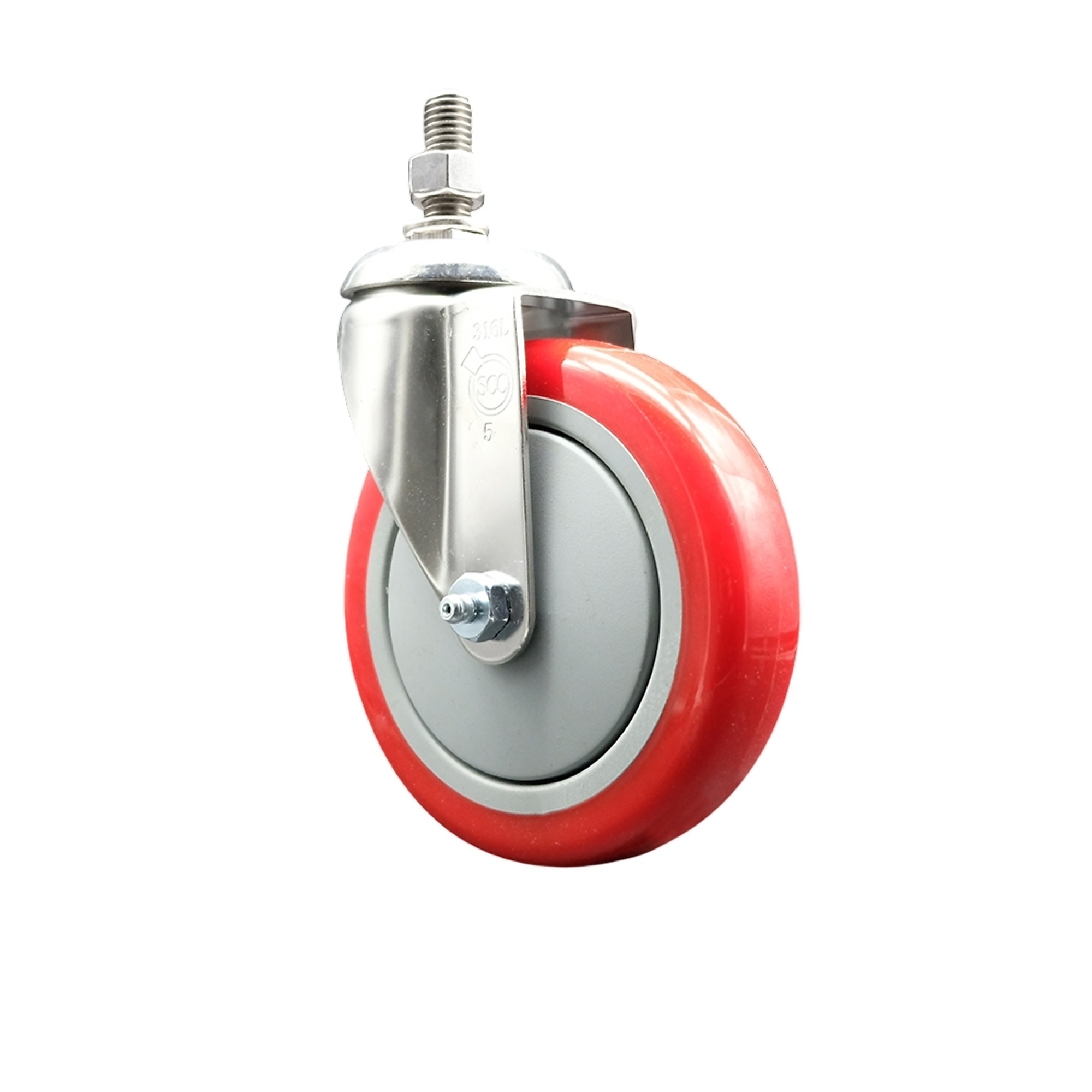 Service Caster, 5Inch x 1 1/4Inch Stem Caster, Wheel Diameter 5 in, Caster Type Swivel, Package (qty.) 1, Model SCC-SS316TS20S514-PPUB-RED-381615