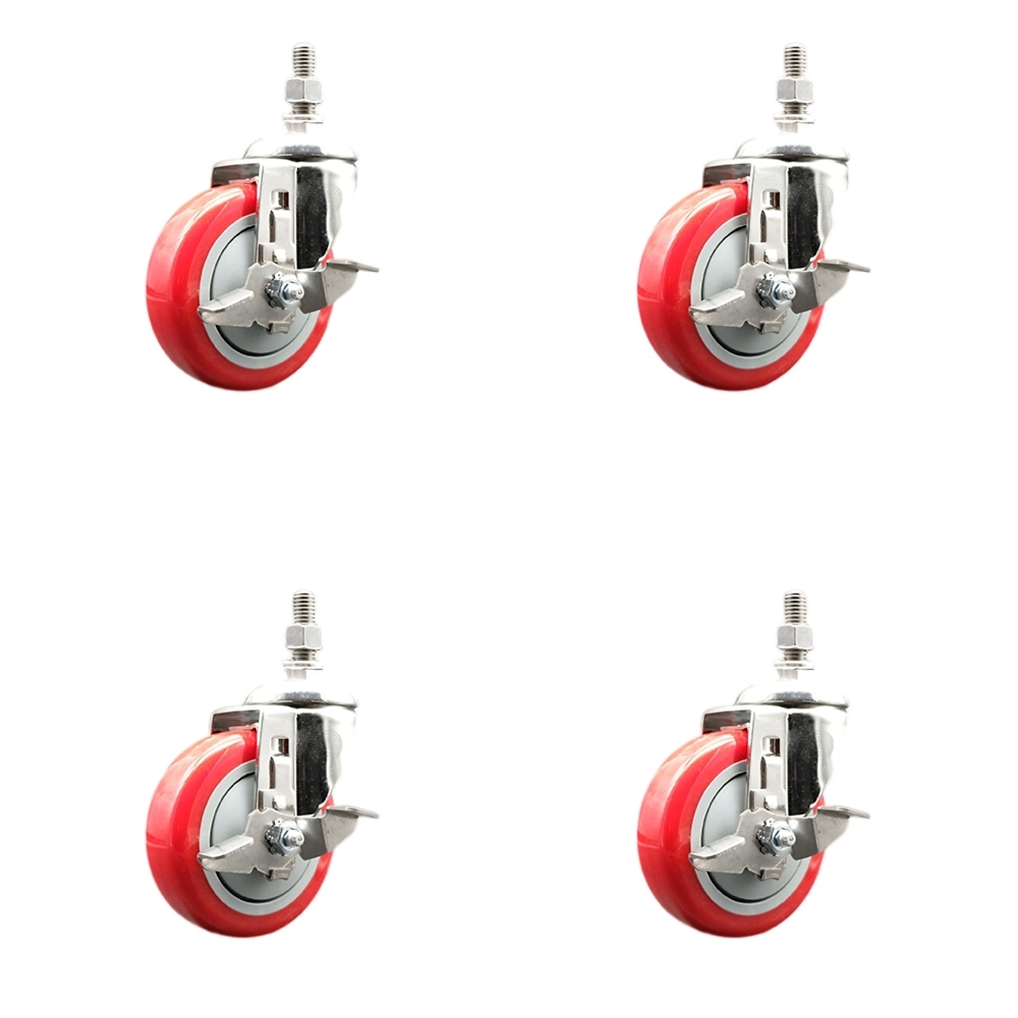 Service Caster, 4Inch x 1 1/4Inch Stem Casters, Wheel Diameter 4 in, Caster Type Swivel, Package (qty.) 4, Model SS316TS20S414-PPUB-RED-TLB-M1015-4