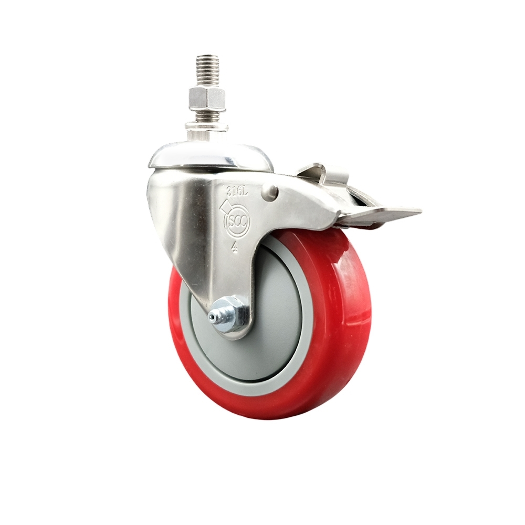 Service Caster, 4Inch x 1 1/4Inch Stem Caster, Wheel Diameter 4 in, Caster Type Swivel, Package (qty.) 1, Model SCC-SS316TS20S414-PPUB-RED-TLB-M1015