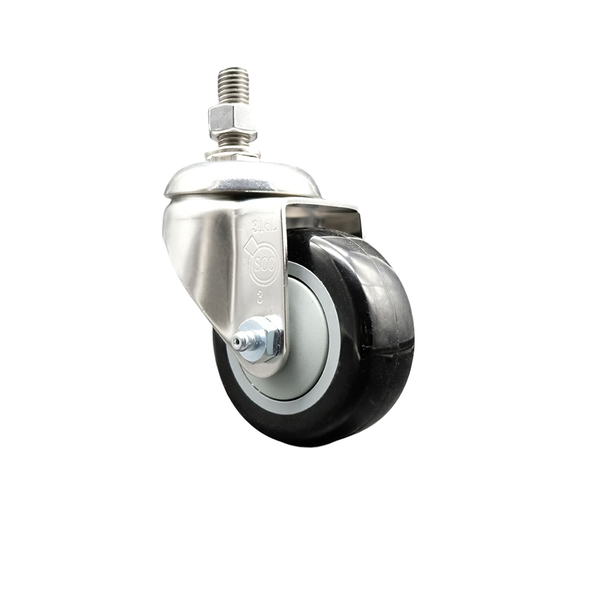 Service Caster, 3Inch x 1 1/4Inch Stem Caster, Wheel Diameter 3 in, Caster Type Swivel, Package (qty.) 1, Model SCC-SS316TS20S314-PPUB-BLK-121315