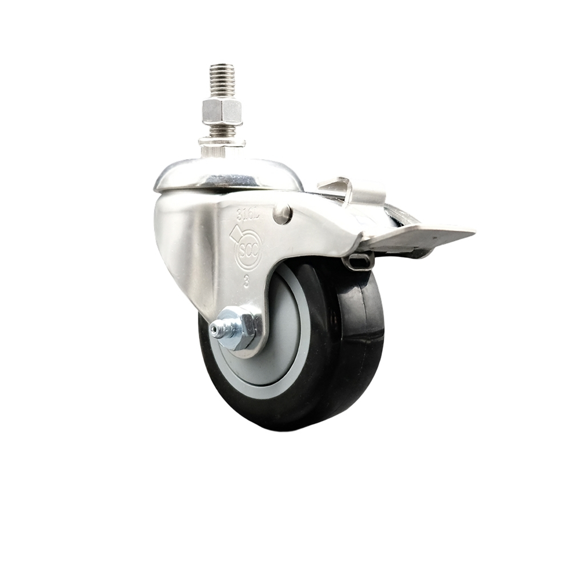 Service Caster, 3Inch x 1 1/4Inch Stem Caster, Wheel Diameter 3 in, Caster Type Swivel, Package (qty.) 1, Model SCC-SS316TSTTL20S314-PPUB-BLK-121315