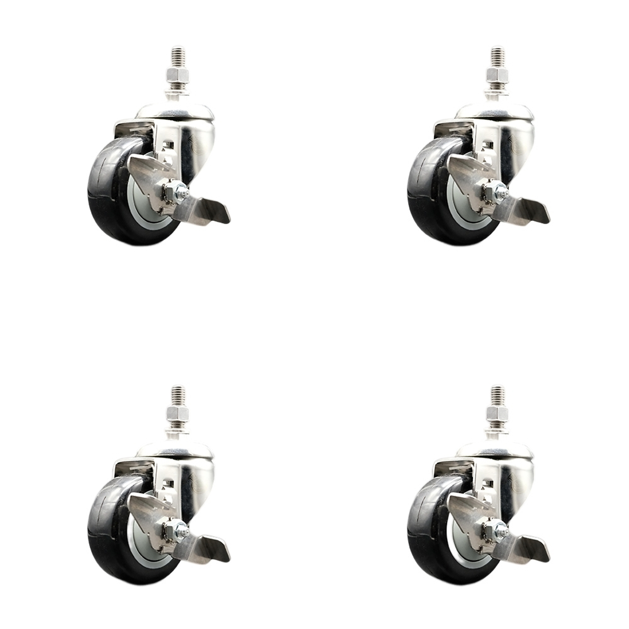 Service Caster, 3Inch x 1 1/4Inch Stem Caster, Wheel Diameter 3 in, Caster Type Swivel, Package (qty.) 4, Model SS316TS20S314-PPUB-BLK-TLB-121315-4