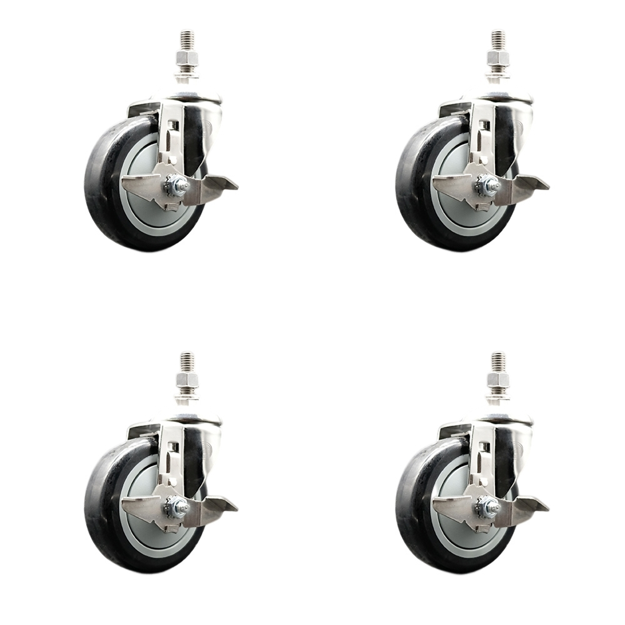 Service Caster, 4Inch x 1 1/4Inch Stem Caster, Wheel Diameter 4 in, Caster Type Swivel, Package (qty.) 4, Model SS316TS20S414-PPUB-BLK-TLB-121315-4