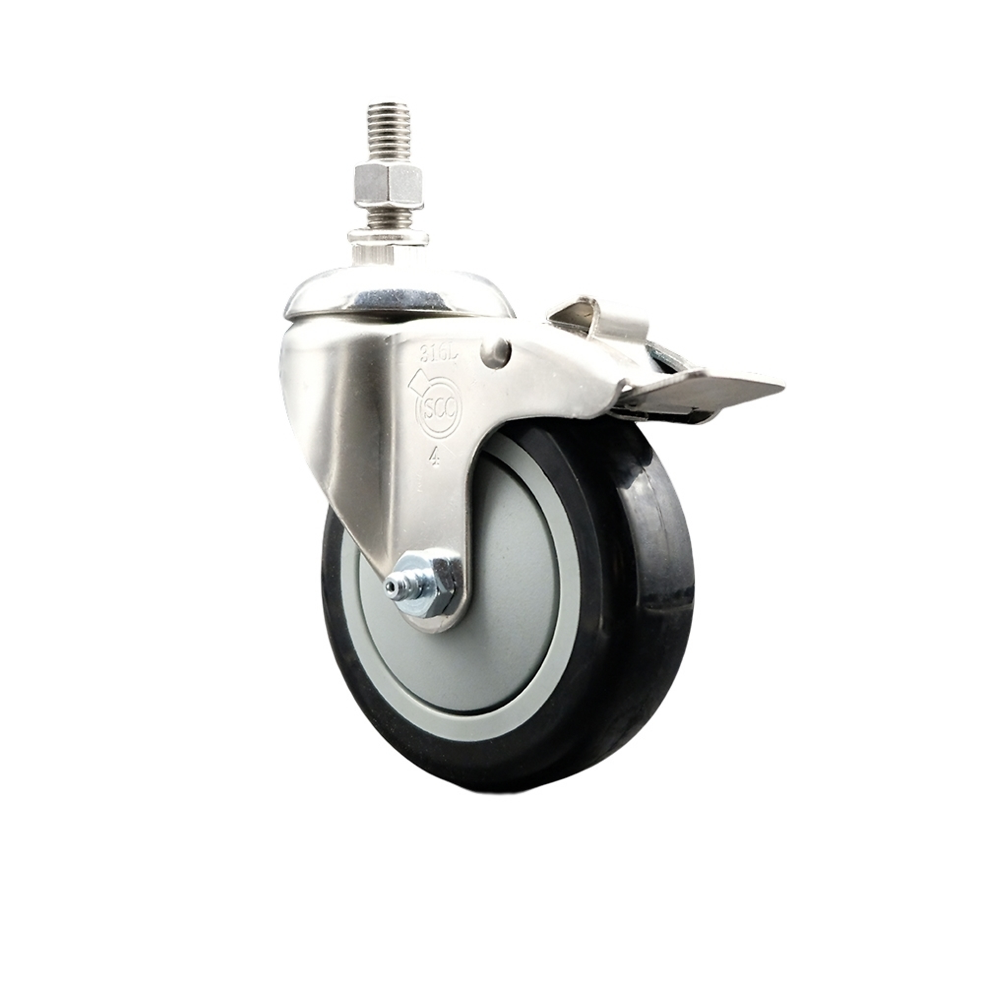 Service Caster, 4Inch x 1 1/4Inch Stem Caster, Wheel Diameter 4 in, Caster Type Swivel, Package (qty.) 1, Model SCC-SS316TSTTL20S414-PPUB-BLK-121315