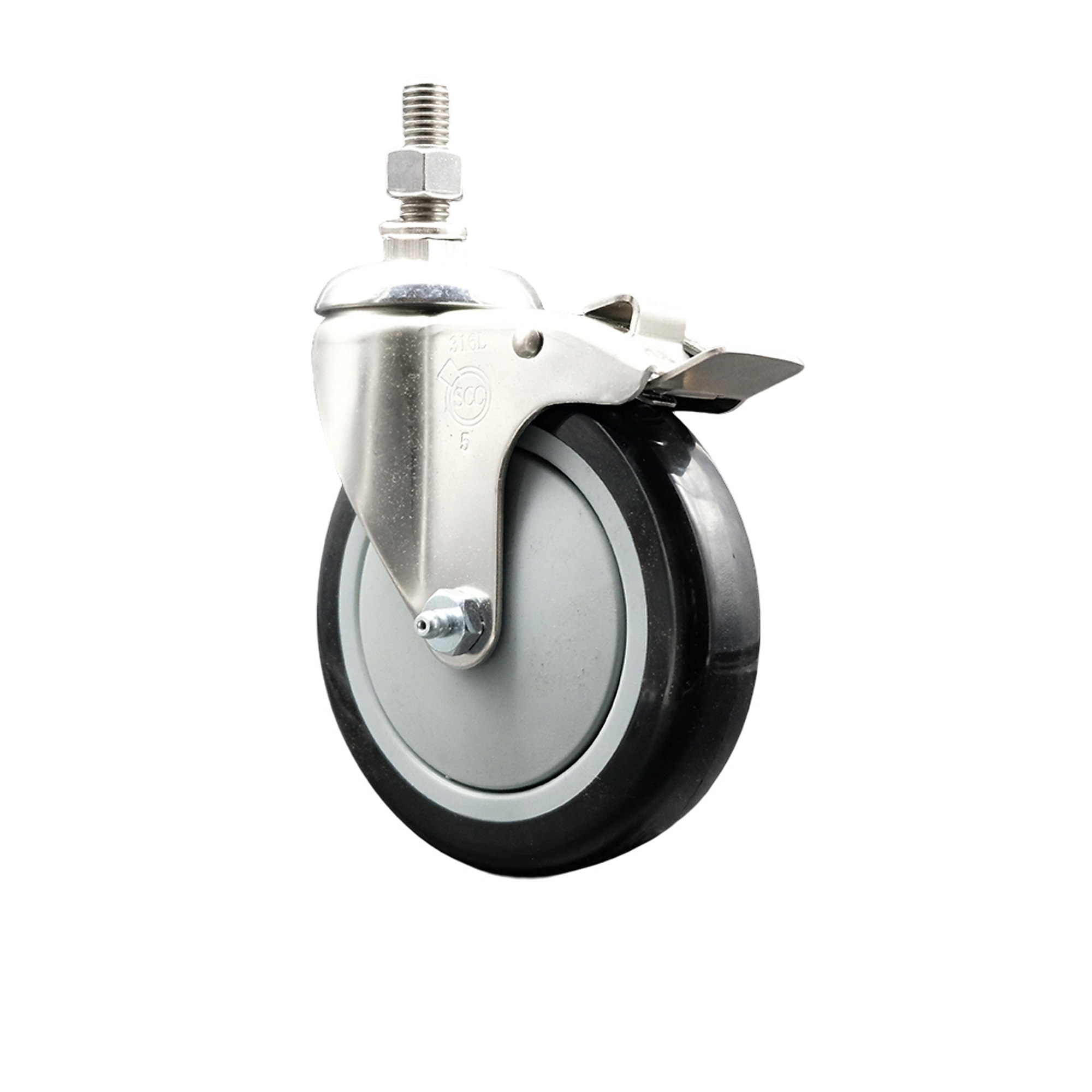 Service Caster, 5Inch x 1 1/4Inch Stem Caster, Wheel Diameter 5 in, Caster Type Swivel, Package (qty.) 1, Model SCC-SS316TSTTL20S514-PPUB-BLK-121315