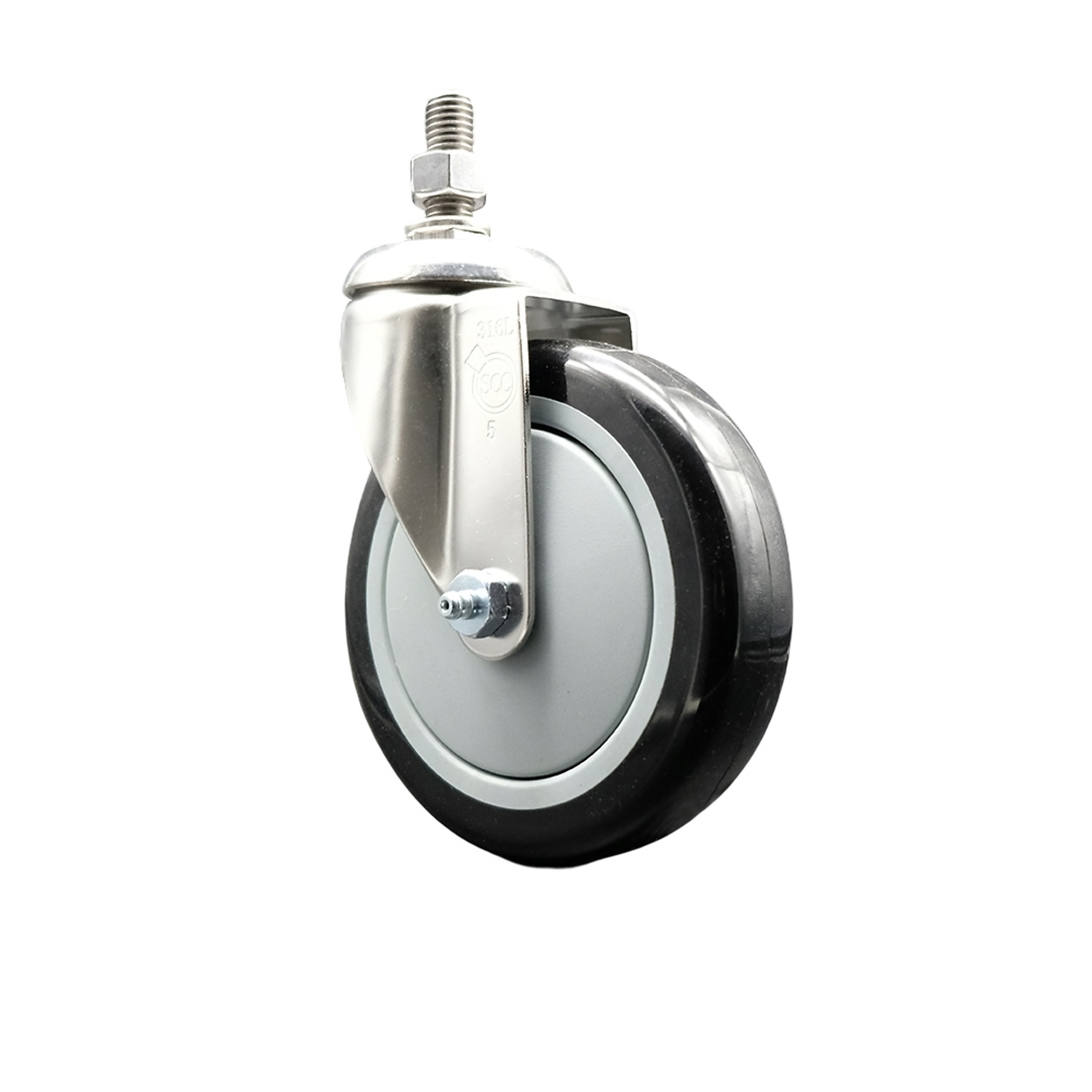 Service Caster, 5Inch x 1 1/4Inch Stem Caster, Wheel Diameter 5 in, Caster Type Swivel, Package (qty.) 1, Model SCC-SS316TS20S514-PPUB-BLK-121315