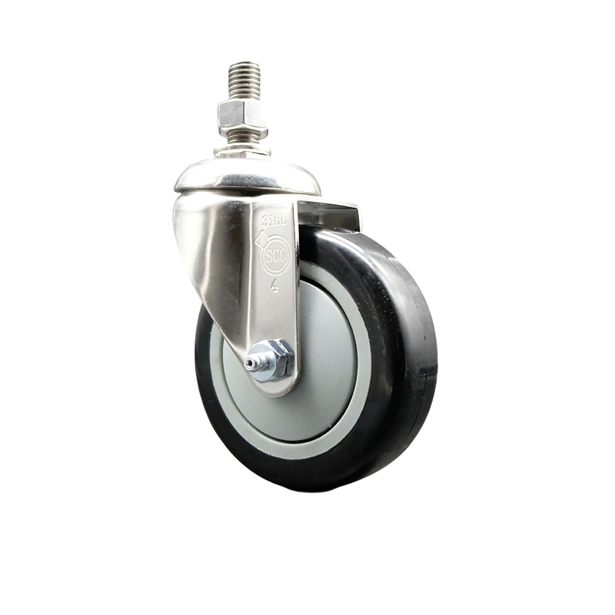 Service Caster, 4Inch x 1 1/4Inch Stem Caster, Wheel Diameter 4 in, Caster Type Swivel, Package (qty.) 1, Model SCC-SS316TS20S414-PPUB-BLK-121315