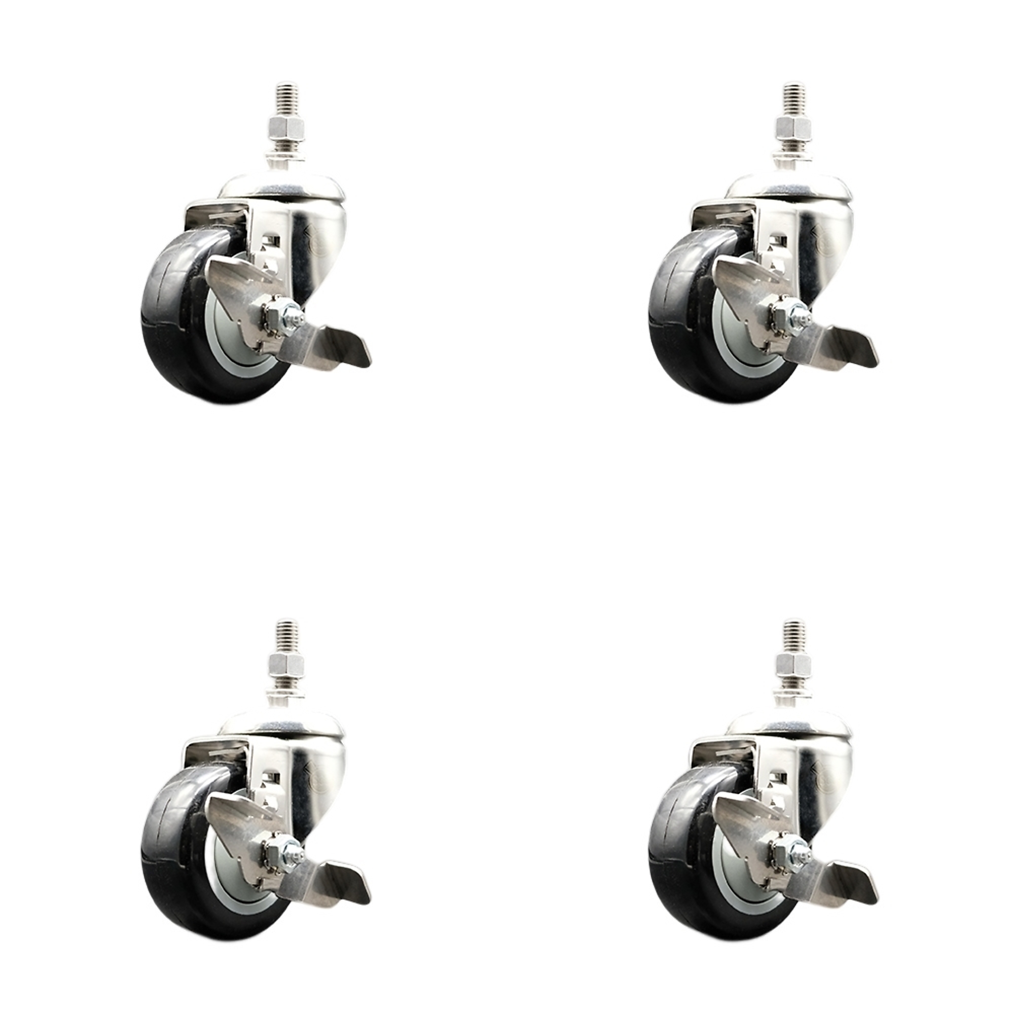 Service Caster, 3Inch x 1 1/4Inch Stem Caster, Wheel Diameter 3 in, Caster Type Swivel, Package (qty.) 4, Model SS316TS20S314-PPUB-BLK-TLB-381615-4