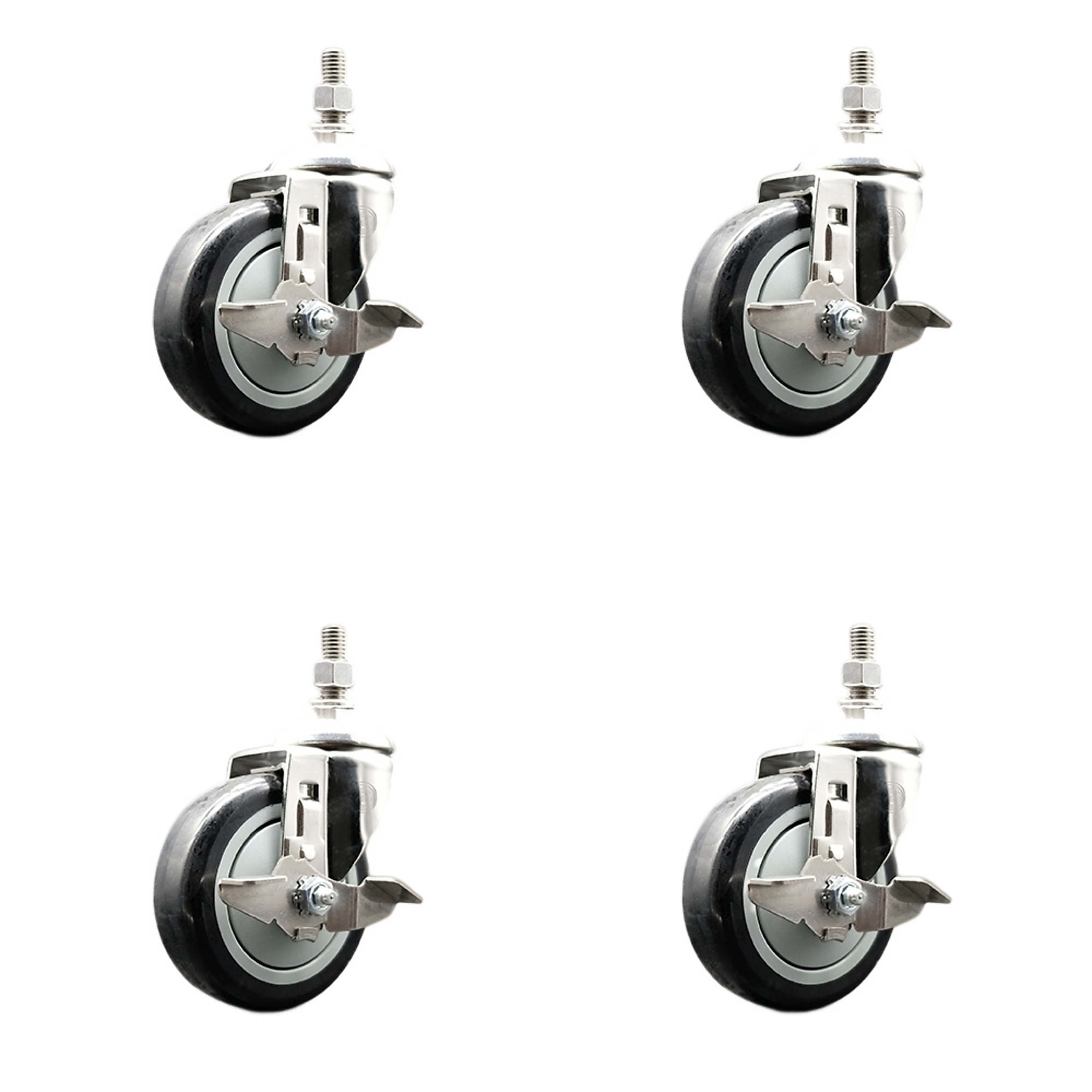 Service Caster, 4Inch x 1 1/4Inch Stem Caster, Wheel Diameter 4 in, Caster Type Swivel, Package (qty.) 4, Model SS316TS20S414-PPUB-BLK-TLB-381615-4