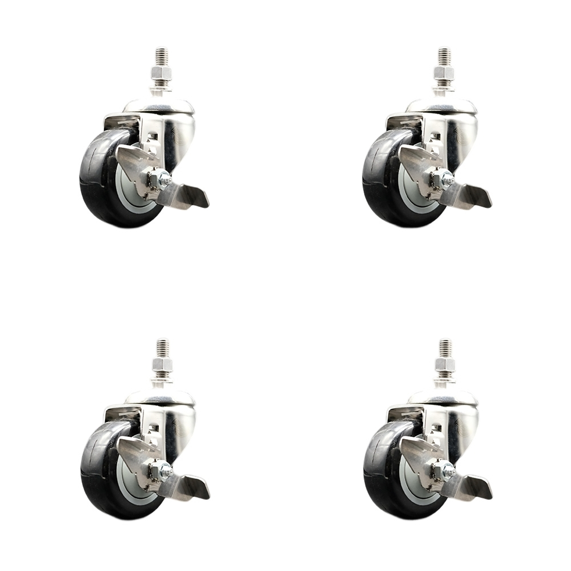 Service Caster, 3Inch x 1 1/4Inch Stem Casters, Wheel Diameter 3 in, Caster Type Swivel, Package (qty.) 4, Model SS316TS20S314-PPUB-BLK-TLB-M1015-4