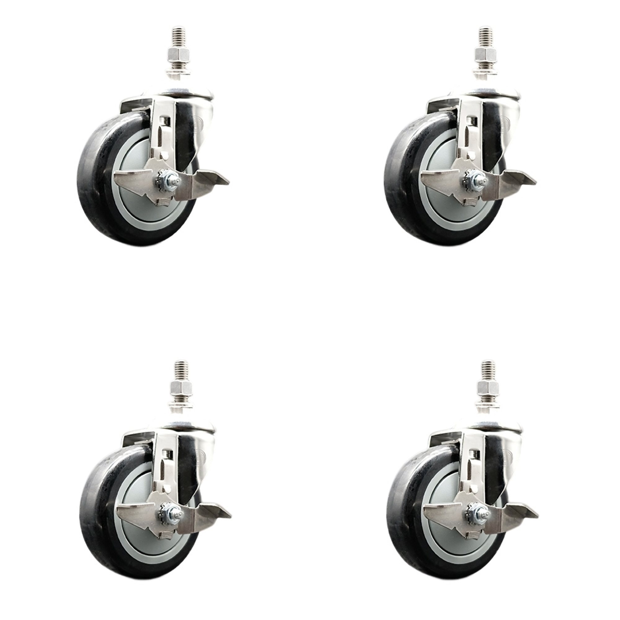 Service Caster, 4Inch x 1 1/4Inch Stem Casters, Wheel Diameter 4 in, Caster Type Swivel, Package (qty.) 4, Model SS316TS20S414-PPUB-BLK-TLB-M1015-4