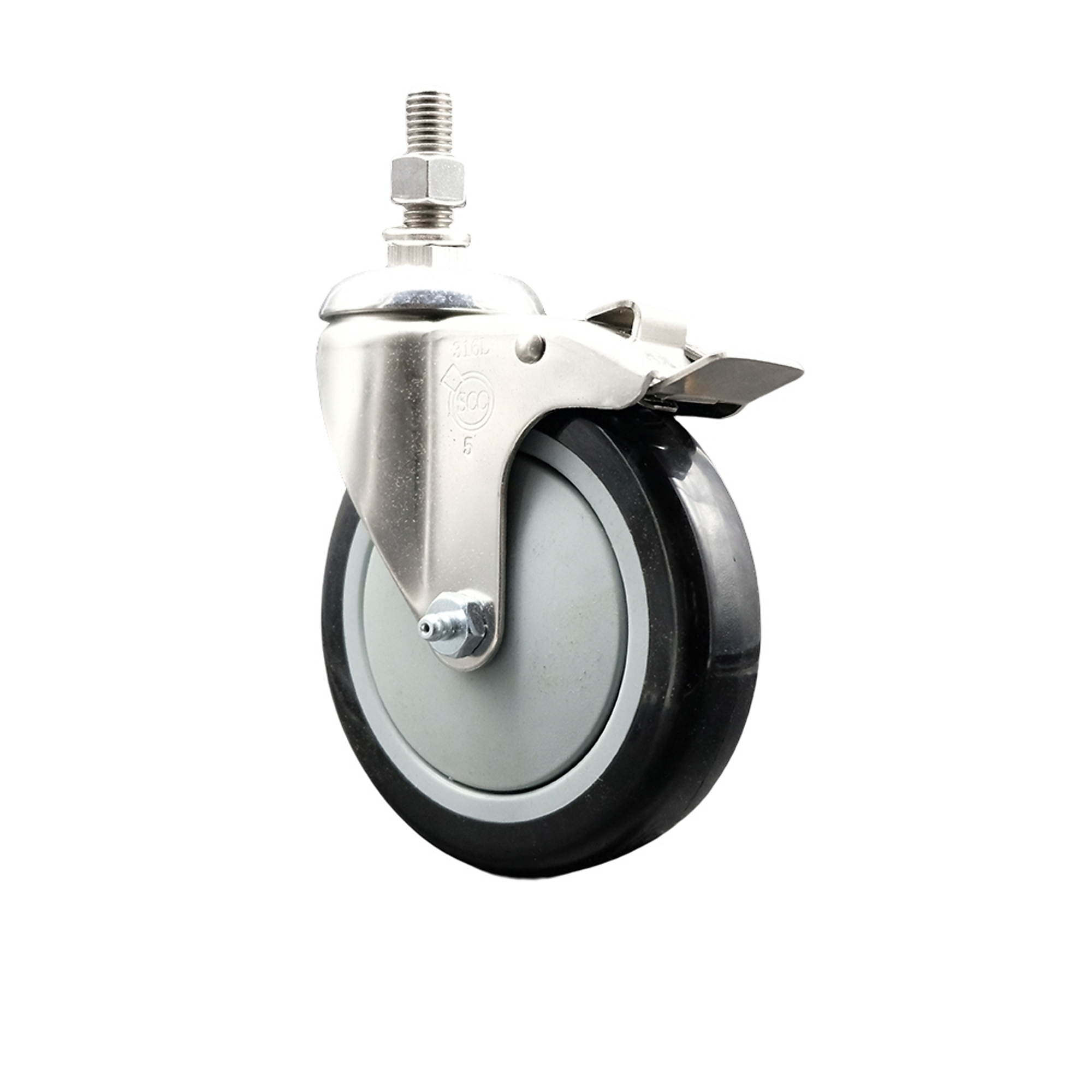 Service Caster, 5Inch x 1 1/4Inch Stem Caster, Wheel Diameter 5 in, Caster Type Swivel, Package (qty.) 1, Model SCC-SS316TSTTL20S514-PPUB-BLK-M1015