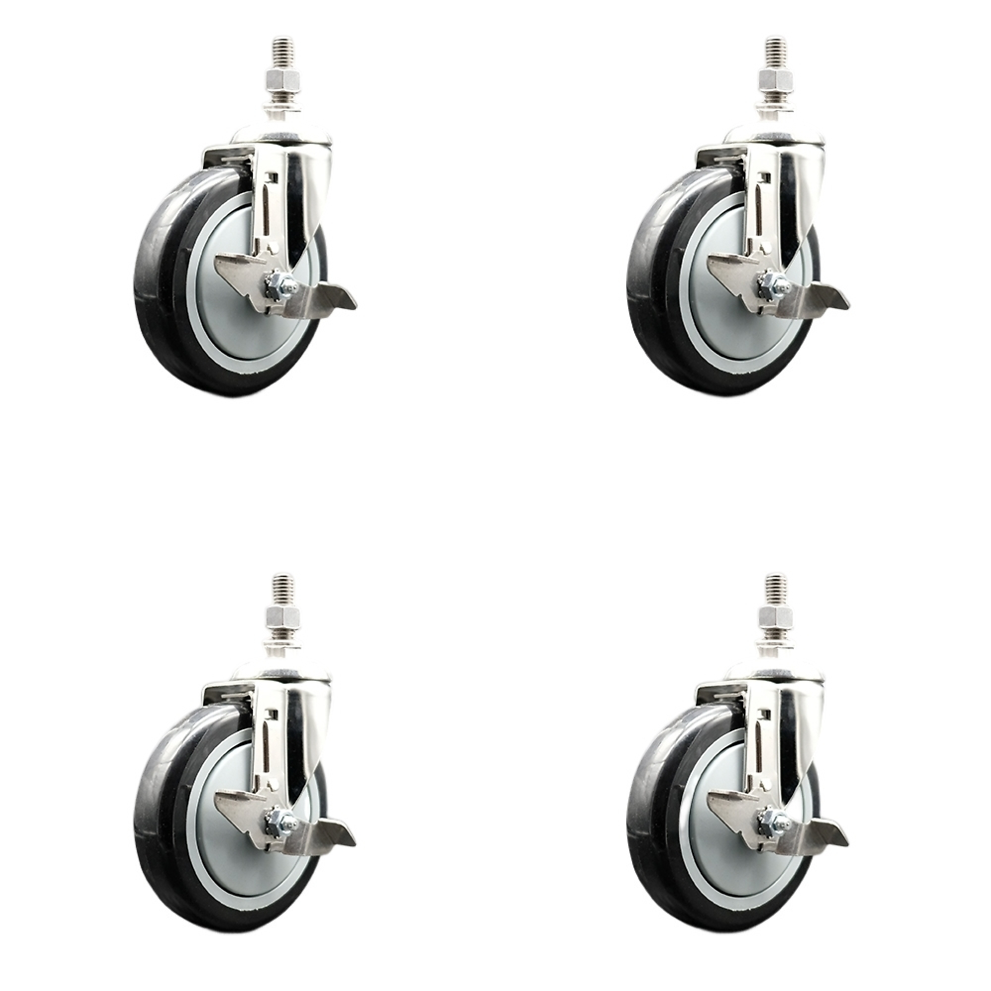 Service Caster, 5Inch x 1 1/4Inch Stem Casters, Wheel Diameter 5 in, Caster Type Swivel, Package (qty.) 4, Model SS316TS20S514-PPUB-BLK-TLB-M1015-4