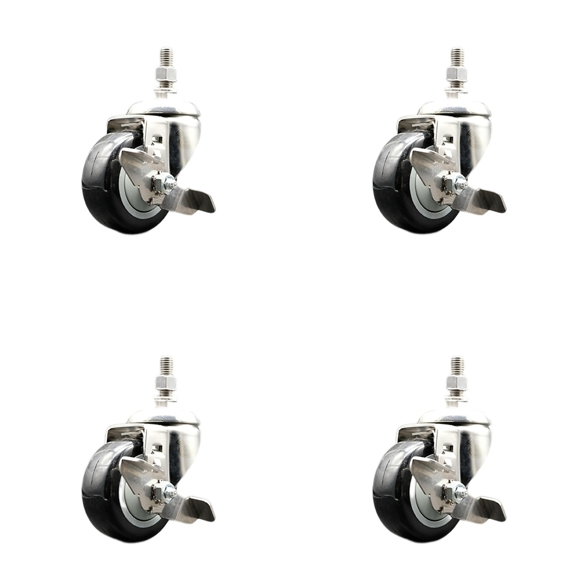 Service Caster, 3Inch x 1 1/4Inch Stem Casters, Wheel Diameter 3 in, Caster Type Swivel, Package (qty.) 4, Model SS316TS20S314-PPUB-BLK-TLB-M1215-4