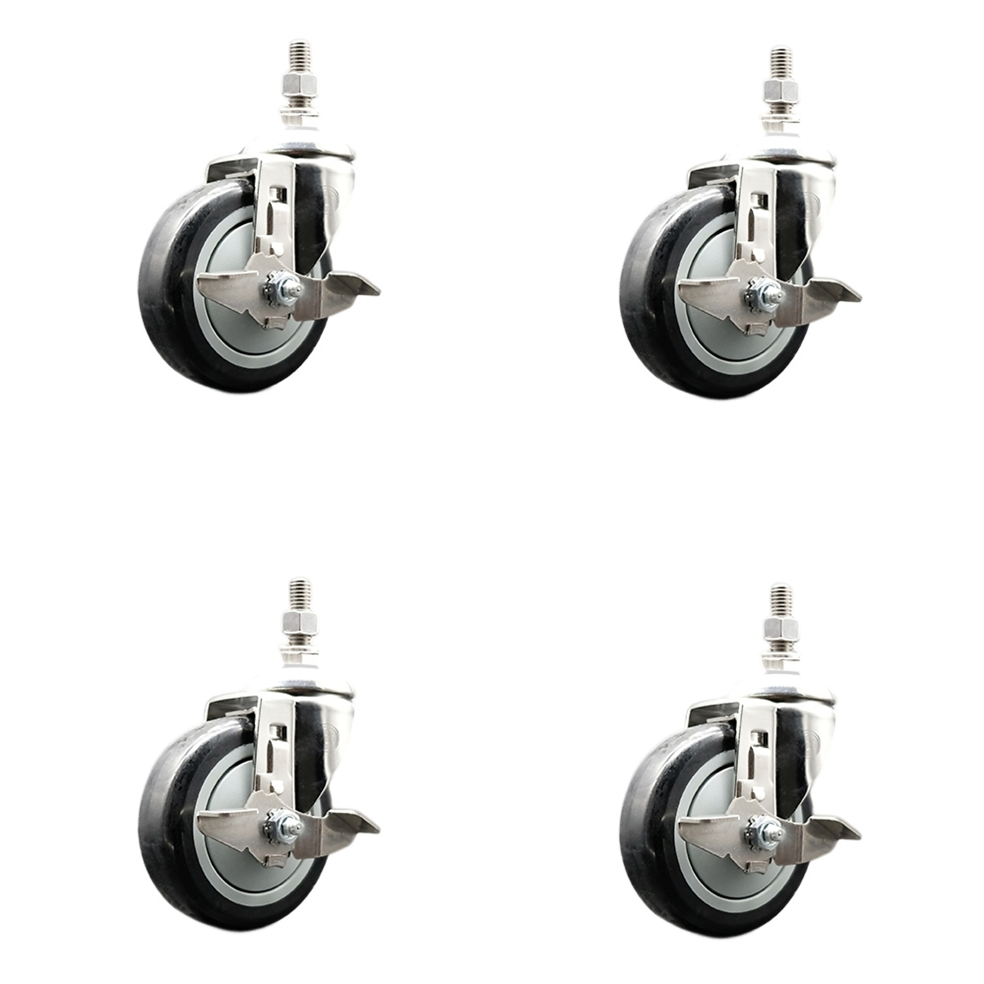 Service Caster, 4Inch x 1 1/4Inch Stem Casters, Wheel Diameter 4 in, Caster Type Swivel, Package (qty.) 4, Model SS316TS20S414-PPUB-BLK-TLB-M1215-4