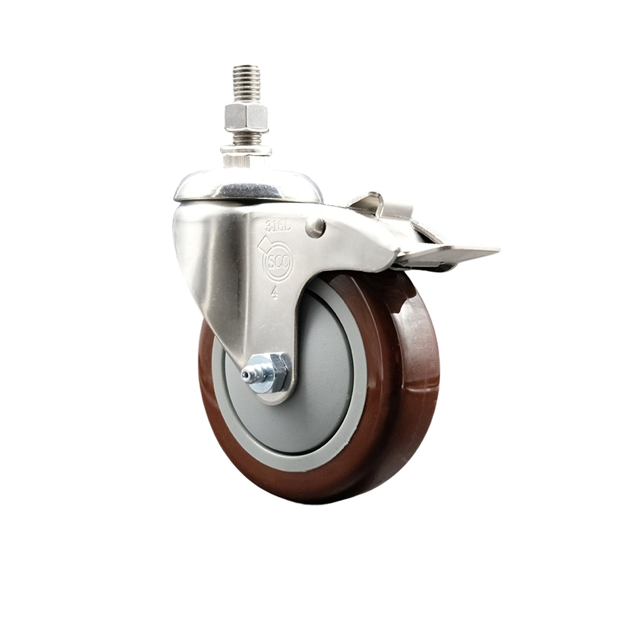 Service Caster, 4Inch x 1 1/4Inch Stem Caster, Wheel Diameter 4 in, Caster Type Swivel, Package (qty.) 1, Model SCC-SS316TSTTL20S414-PPUB-MRN-121315