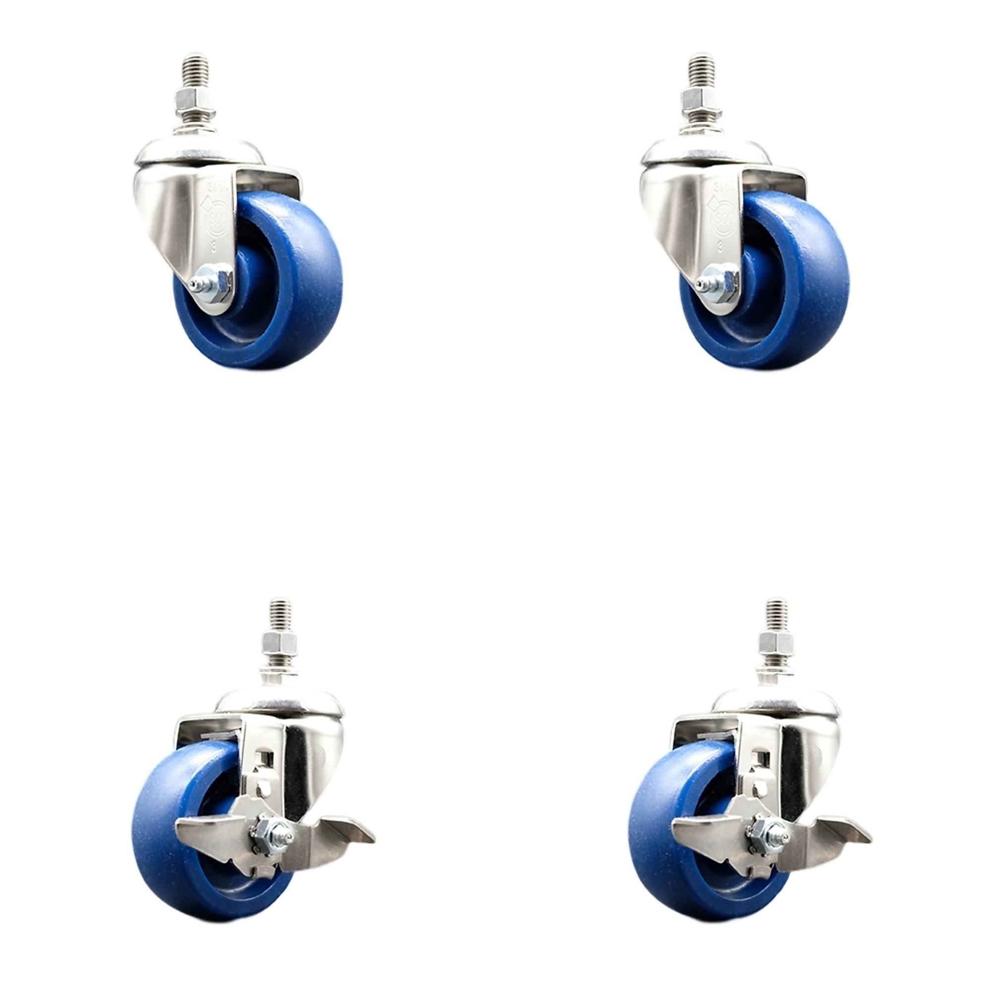 Service Caster, 3Inch x 1 1/4Inch Stem Casters, Wheel Diameter 3 in, Caster Type Swivel, Package (qty.) 4, Model SS316TS20S314-SPUS-121315-2-TLB-2