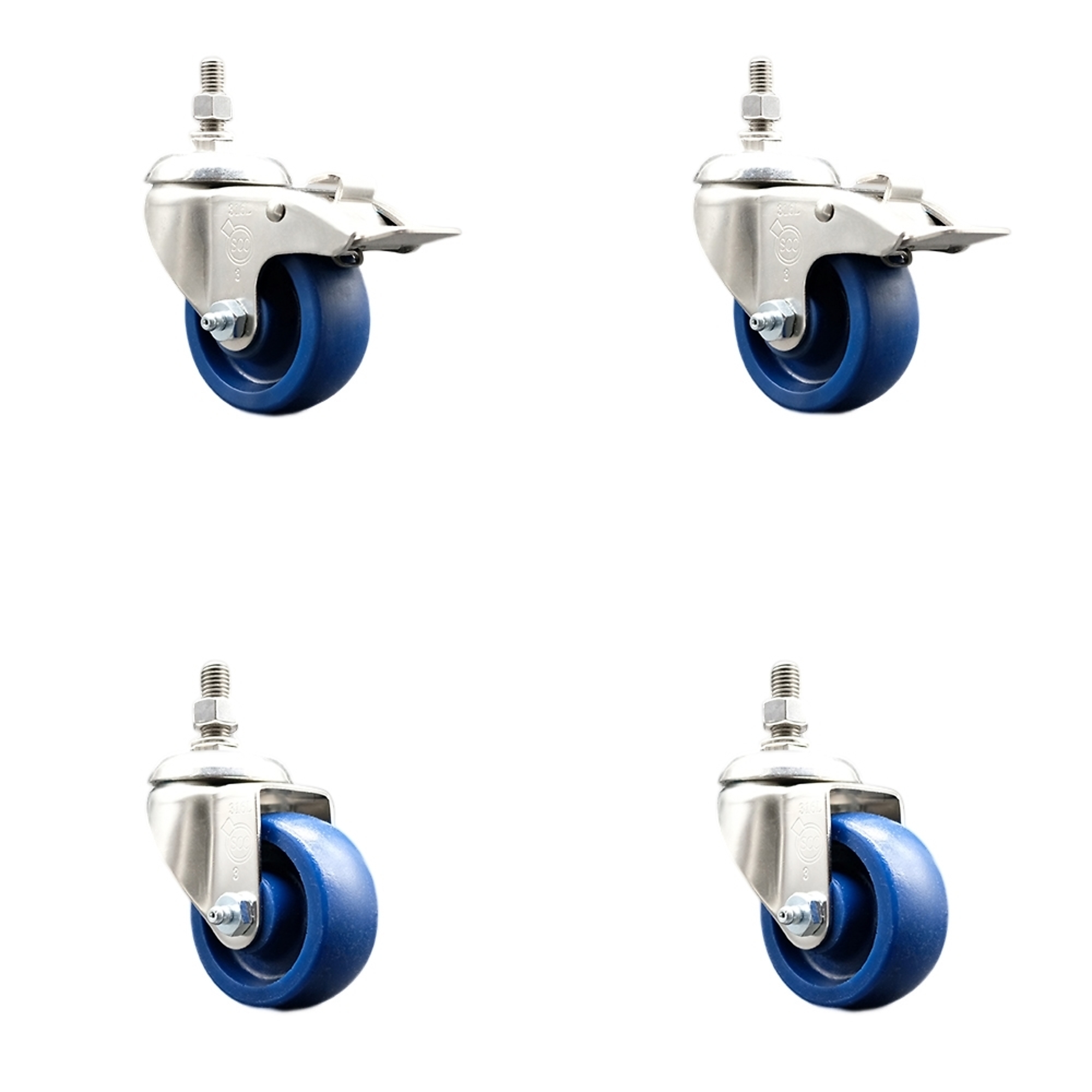 Service Caster, 3Inch x 1 1/4Inch Stem Casters, Wheel Diameter 3 in, Caster Type Swivel, Package (qty.) 4, Model SS316TSTTL20S314-SPUS-381615-2-S2