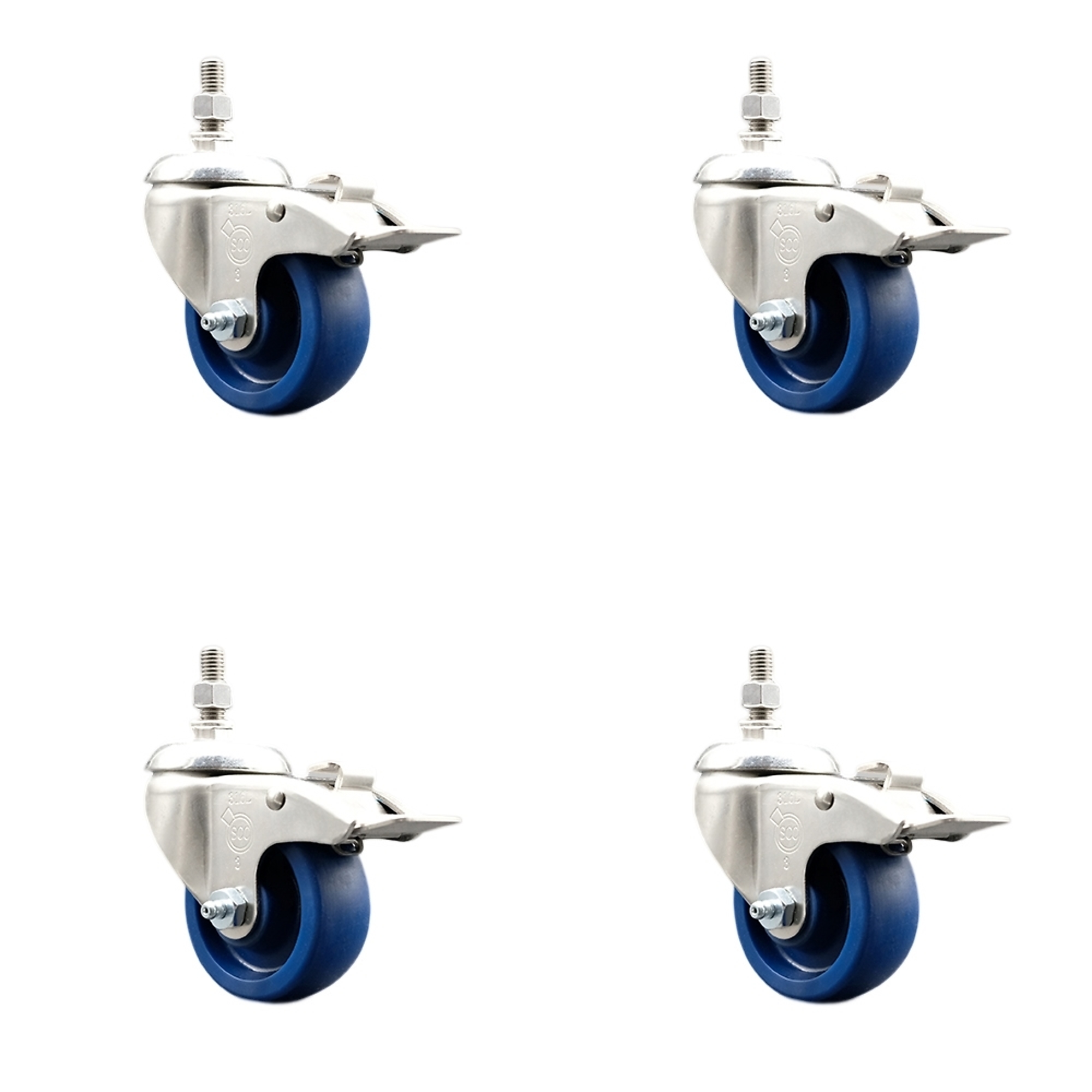 Service Caster, 3Inch x 1 1/4Inch Stem Casters, Wheel Diameter 3 in, Caster Type Swivel, Package (qty.) 4, Model SCC-SS316TSTTL20S314-SPUS-381615-4