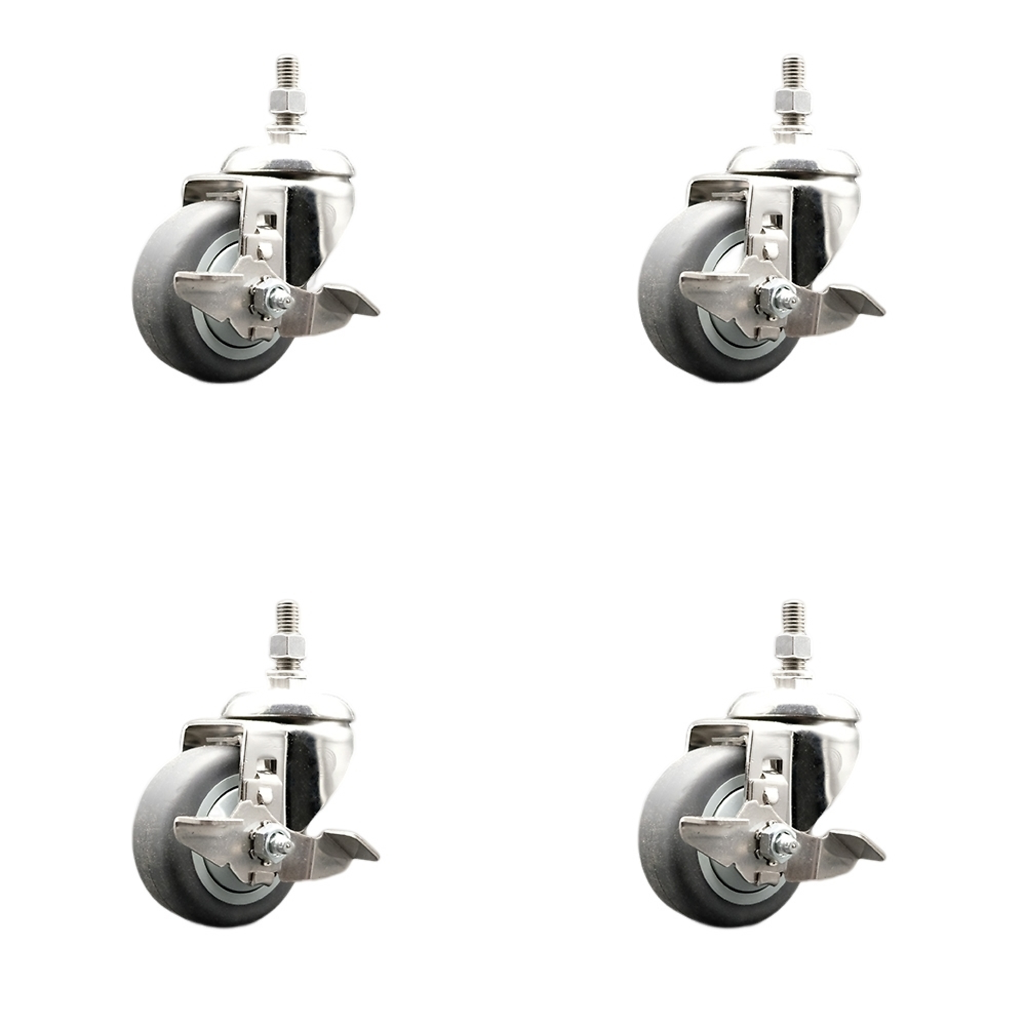 Service Caster, 3Inch x 1 1/4Inch Stem Casters, Wheel Diameter 3 in, Caster Type Swivel, Package (qty.) 4, Model SCC-SS316TS20S314-TPRB-TLB-121315-4