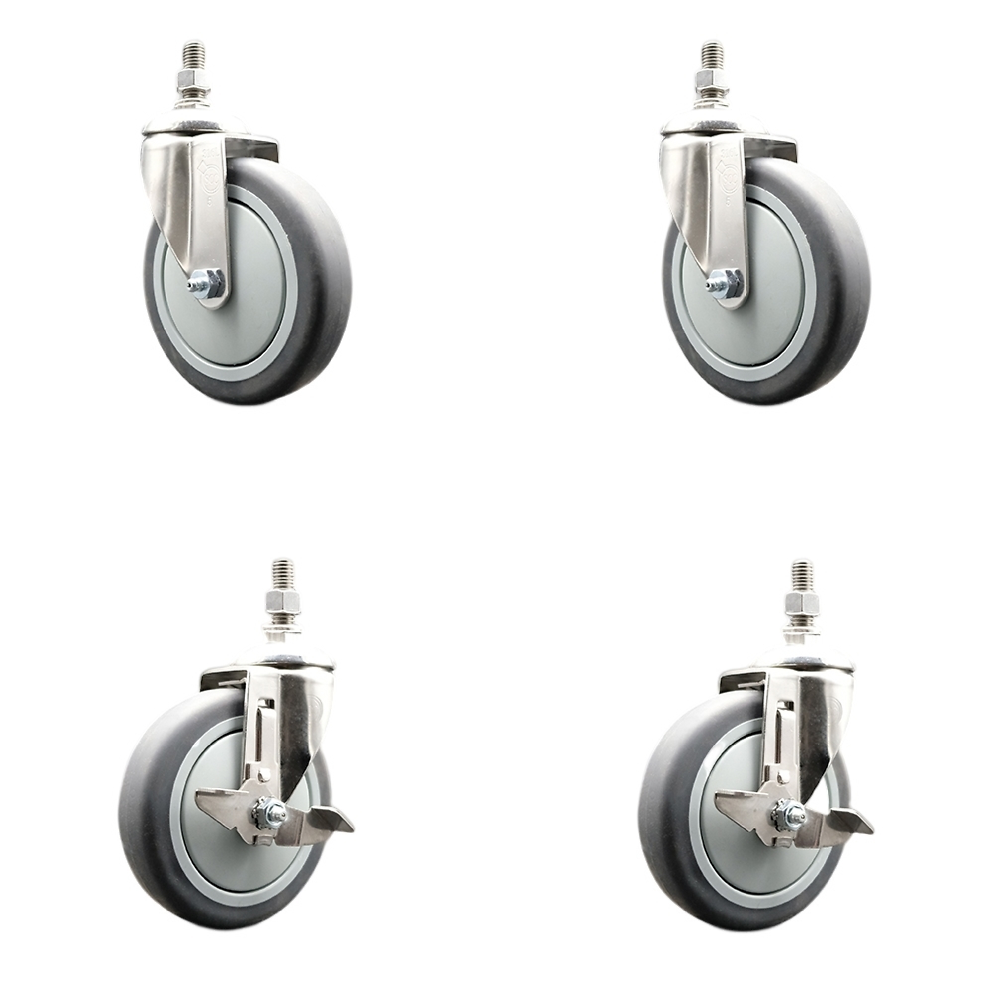 Service Caster, 5Inch x 1 1/4Inch Stem Casters, Wheel Diameter 5 in, Caster Type Swivel, Package (qty.) 4, Model SS316TS20S514-TPRB-121315-2-TLB-2