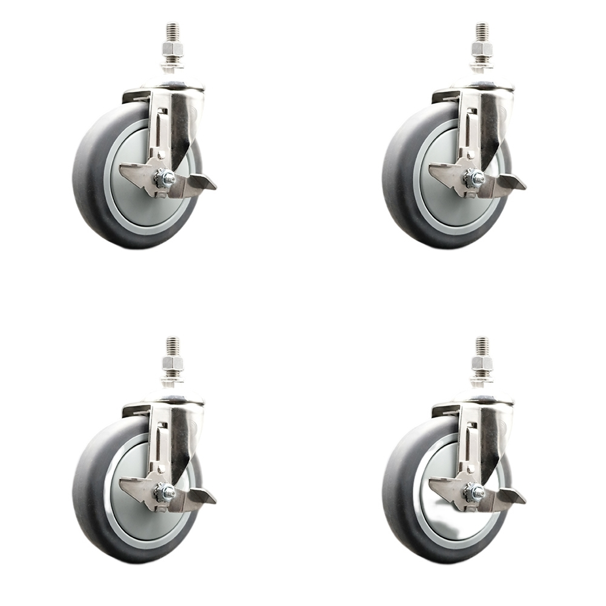 Service Caster, 5Inch x 1 1/4Inch Stem Casters, Wheel Diameter 5 in, Caster Type Swivel, Package (qty.) 4, Model SCC-SS316TS20S514-TPRB-TLB-381615-4