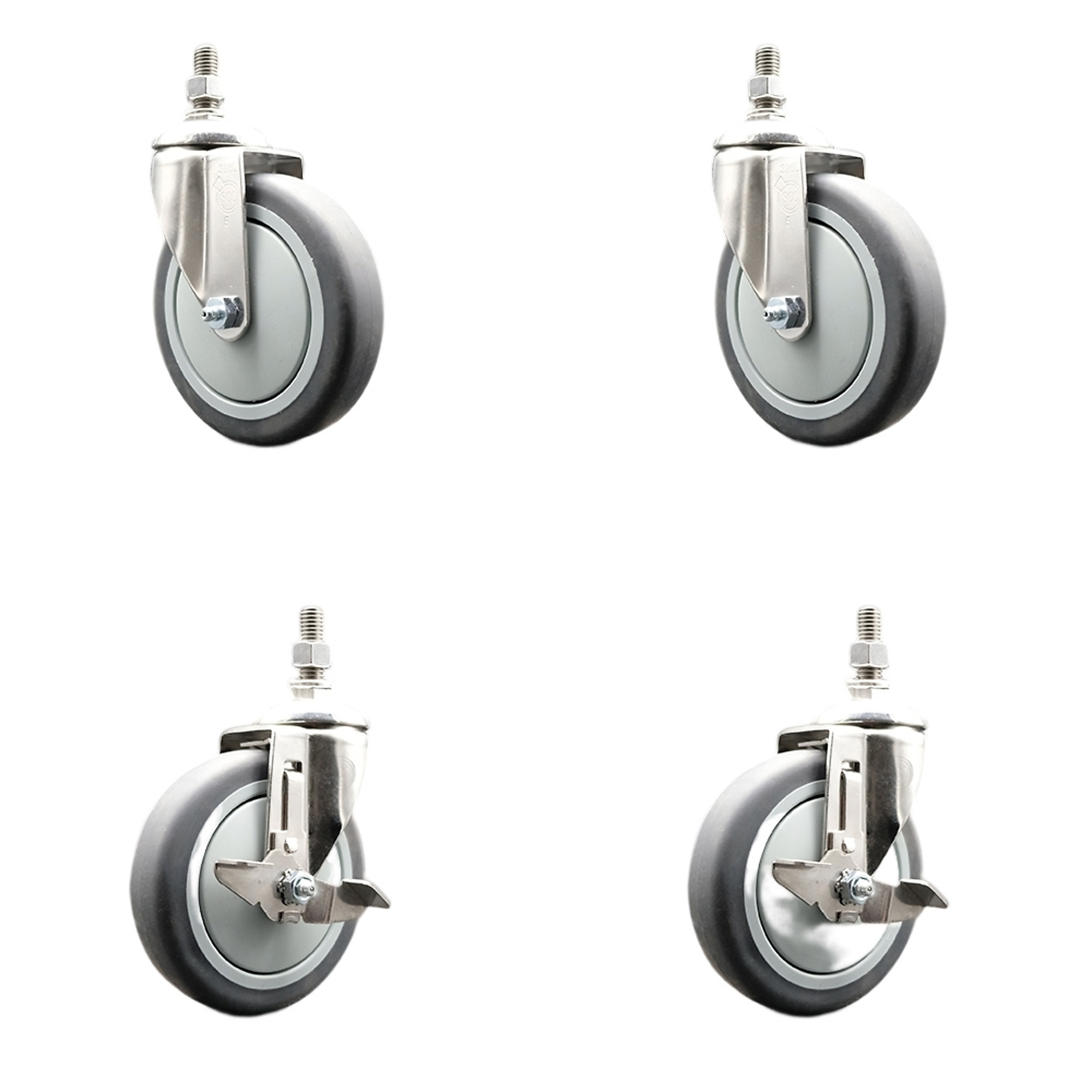 Service Caster, 5Inch x 1 1/4Inch Stem Casters, Wheel Diameter 5 in, Caster Type Swivel, Package (qty.) 4, Model SS316TS20S514-TPRB-381615-2-TLB-2