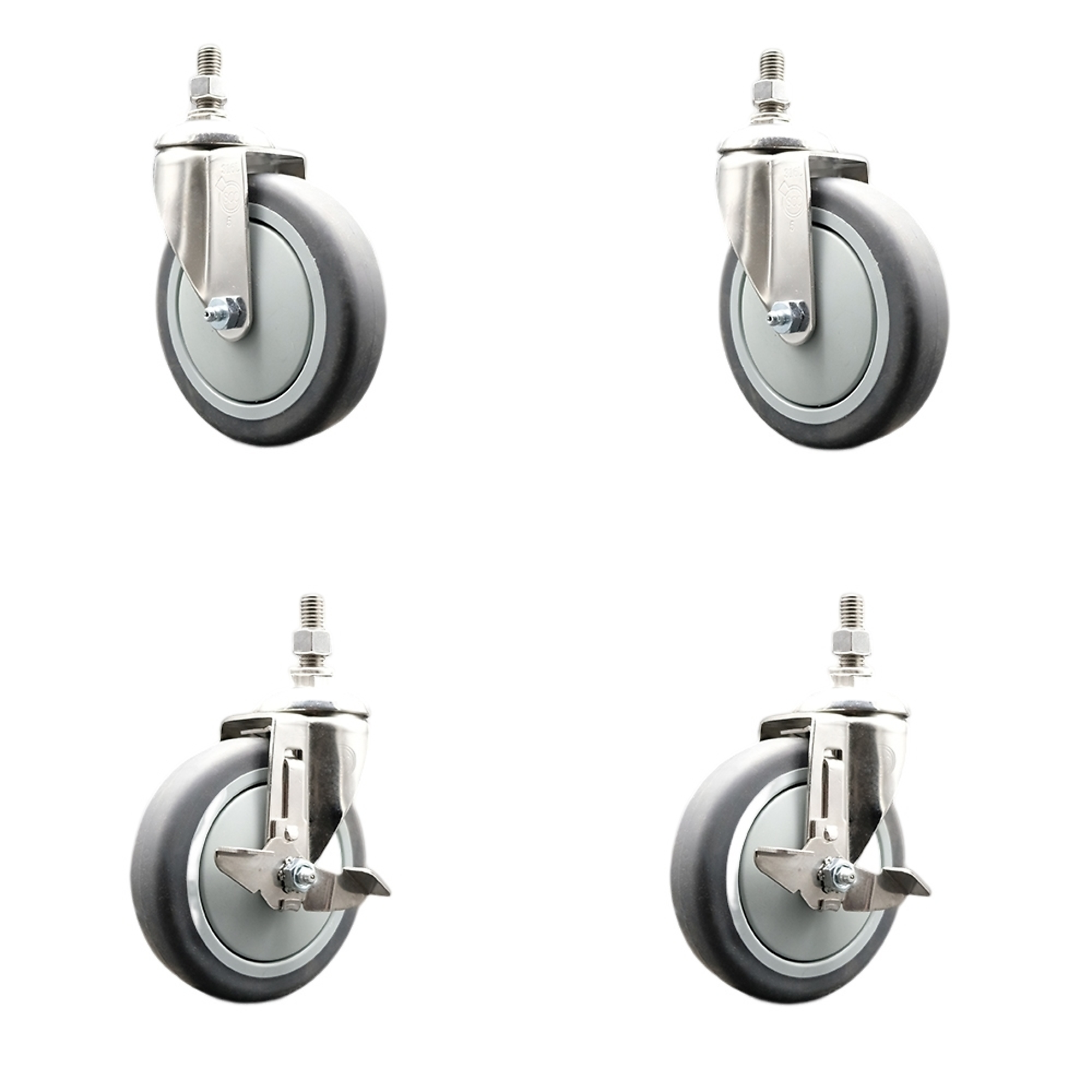 Service Caster, 5Inch x 1 1/4Inch Stem Casters, Wheel Diameter 5 in, Caster Type Swivel, Package (qty.) 4, Model SCC-SS316TS20S514-TPRB-M1015-2-TLB-2