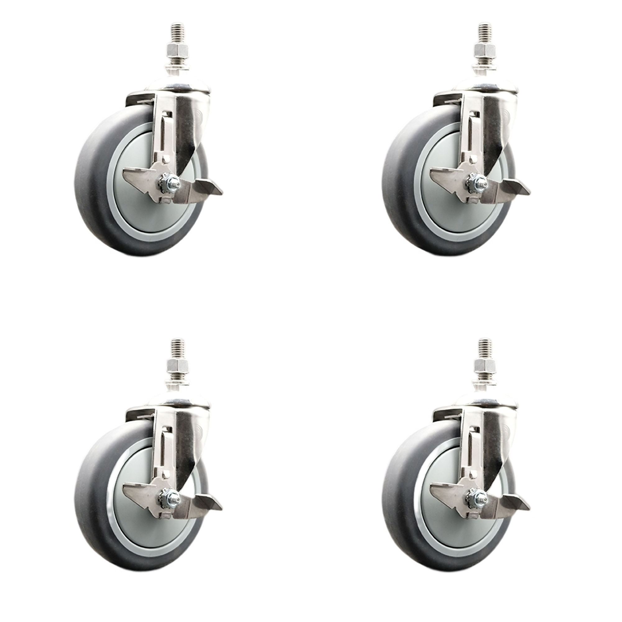 Service Caster, 5Inch x 1 1/4Inch Stem Casters, Wheel Diameter 5 in, Caster Type Swivel, Package (qty.) 4, Model SCC-SS316TS20S514-TPRB-TLB-M1015-4