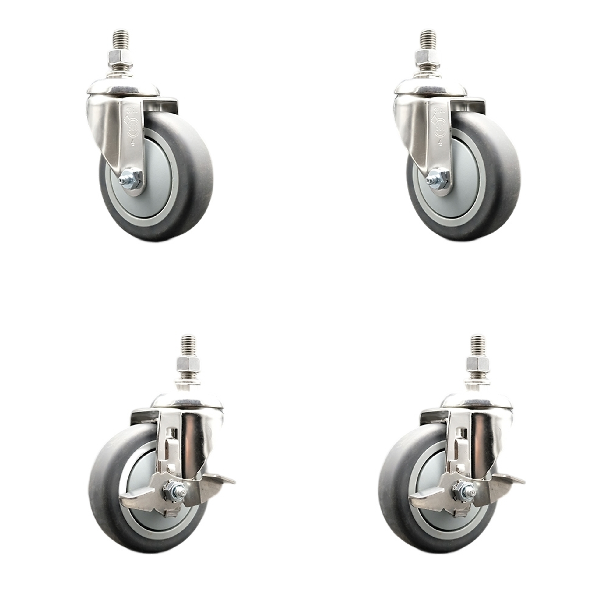 Service Caster, 4Inch x 1 1/4Inch Stem Casters, Wheel Diameter 4 in, Caster Type Swivel, Package (qty.) 4, Model SCC-SS316TS20S414-TPRB-M1015-2-TLB-2