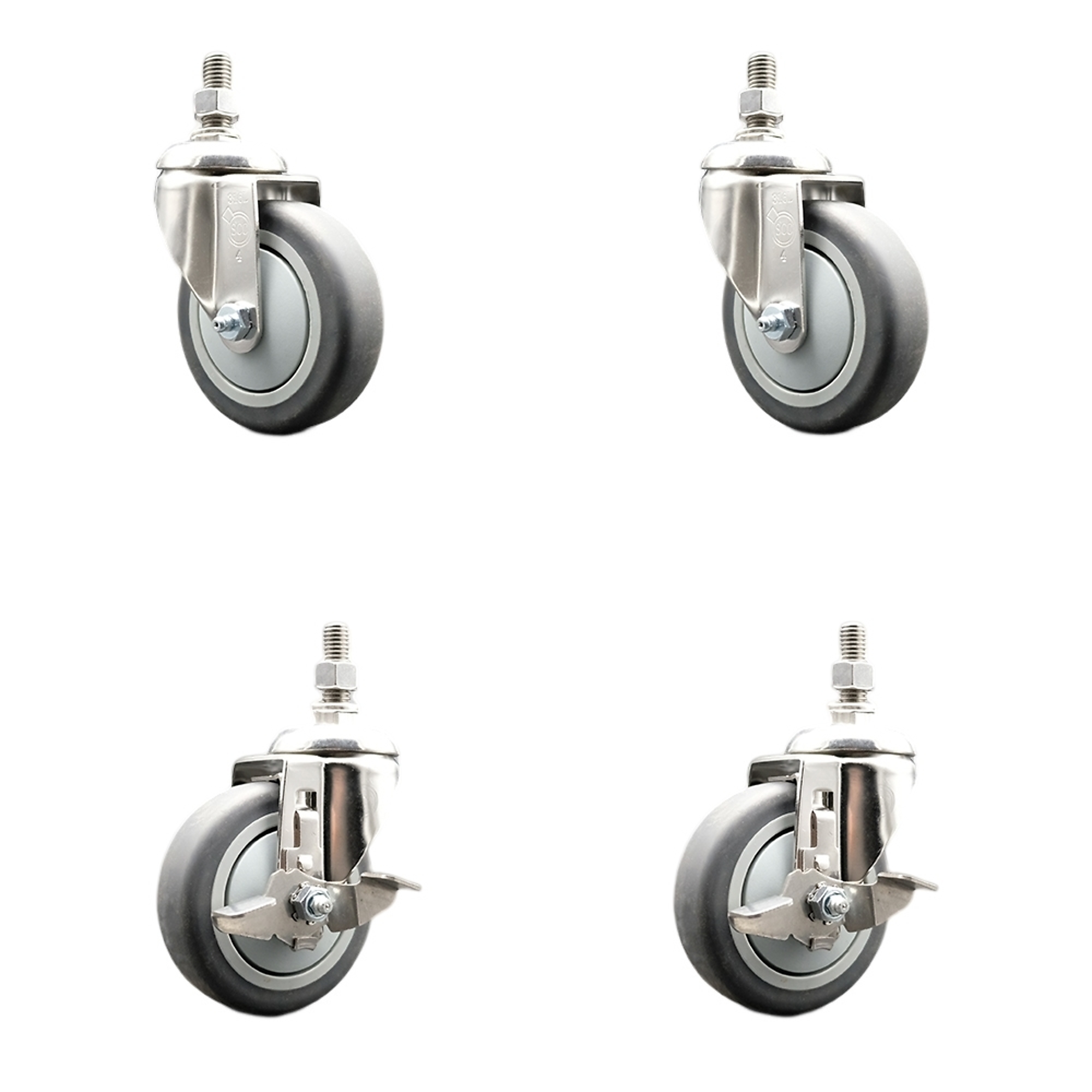 Service Caster, 4Inch x 1 1/4Inch Stem Casters, Wheel Diameter 4 in, Caster Type Swivel, Package (qty.) 4, Model SCC-SS316TS20S414-TPRB-M1215-2-TLB-2