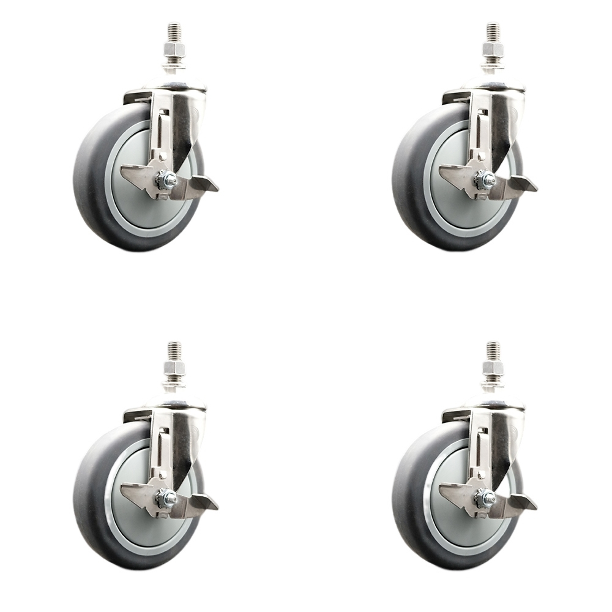 Service Caster, 5Inch x 1 1/4Inch Stem Casters, Wheel Diameter 5 in, Caster Type Swivel, Package (qty.) 4, Model SCC-SS316TS20S514-TPRB-TLB-M1215-4