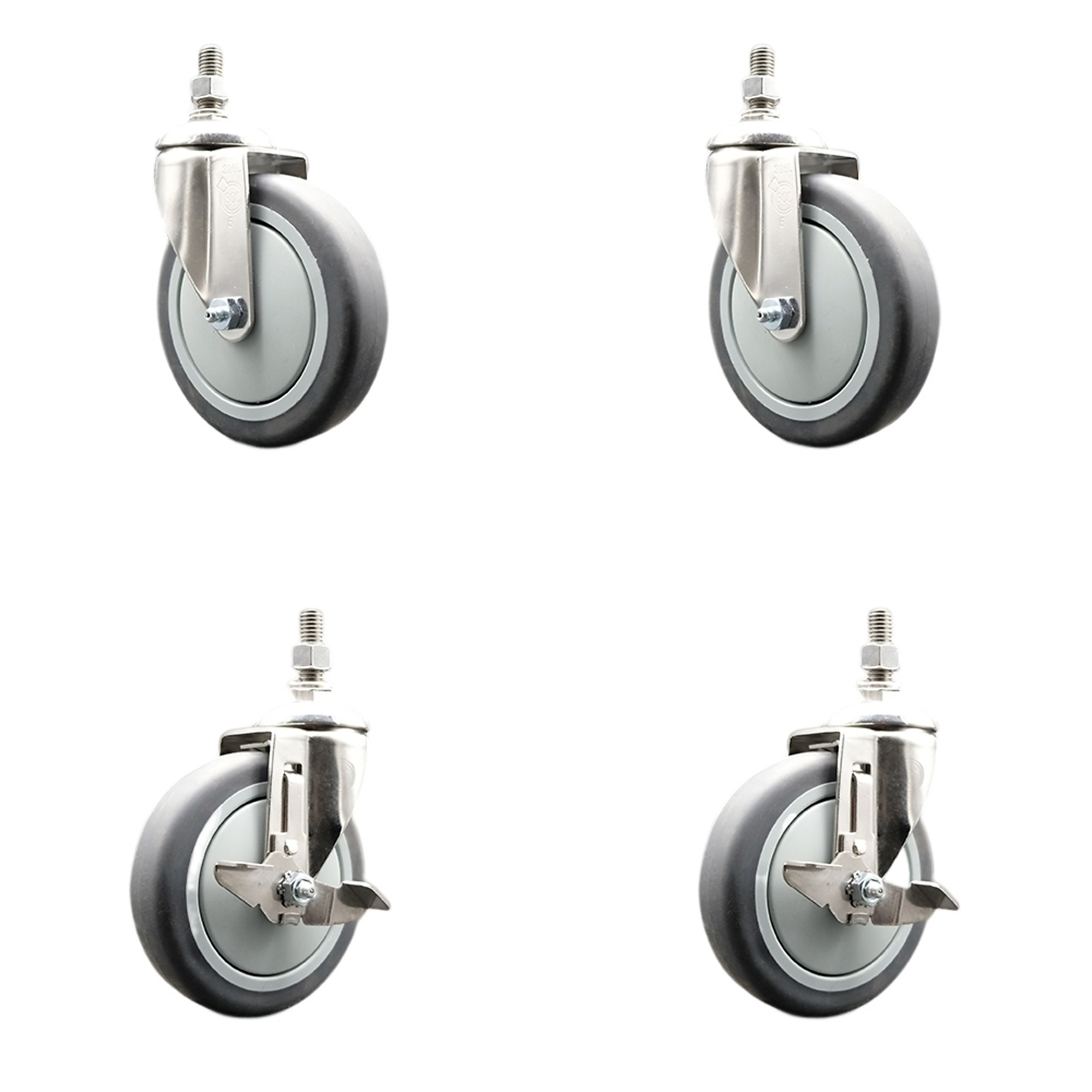 Service Caster, 5Inch x 1 1/4Inch Stem Casters, Wheel Diameter 5 in, Caster Type Swivel, Package (qty.) 4, Model SCC-SS316TS20S514-TPRB-M1215-2-TLB-2