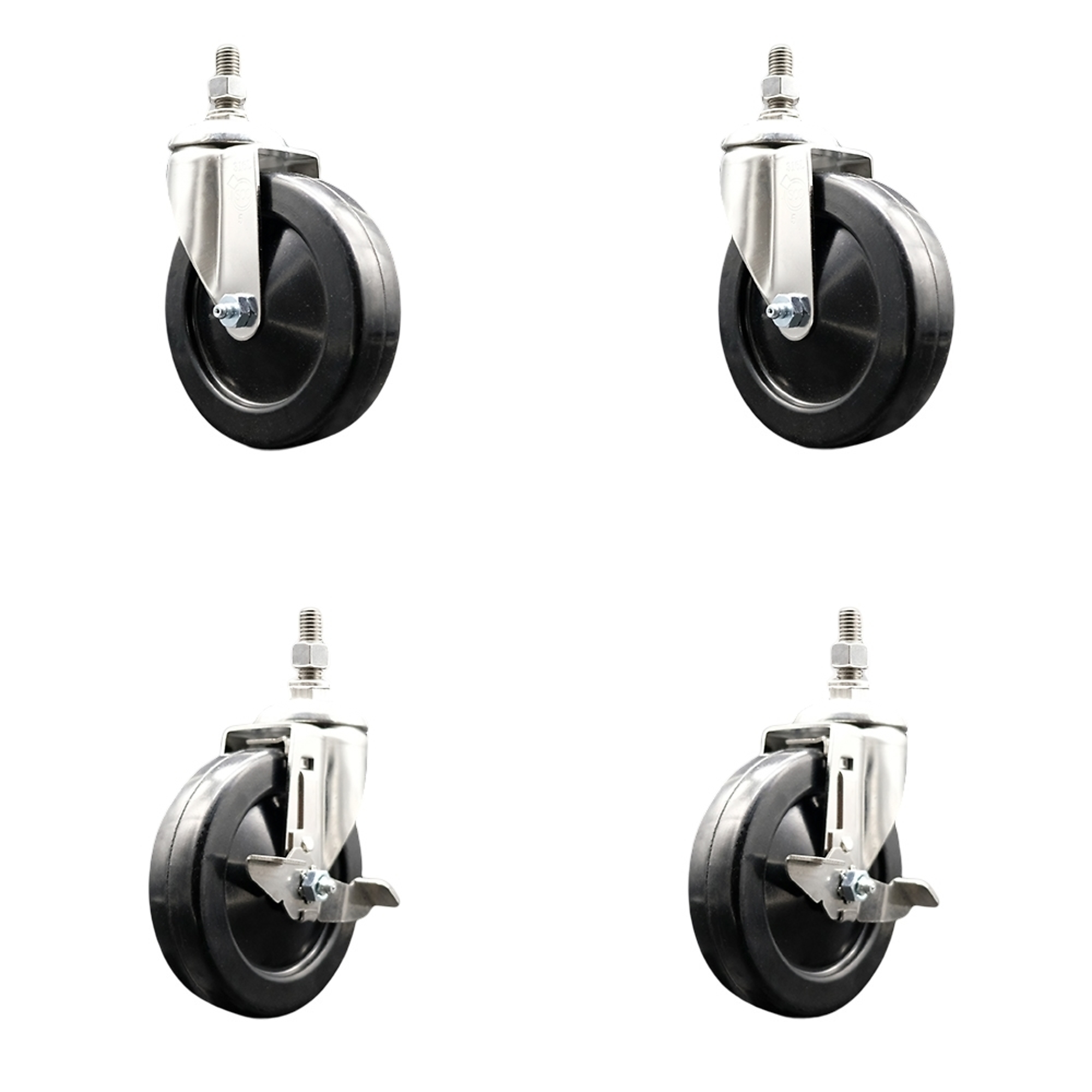 Service Caster, 5Inch x 1 1/4Inch Stem Casters, Wheel Diameter 5 in, Caster Type Swivel, Package (qty.) 4, Model SCC-SS316TS20S514-SRS-121315-2-TLB-2