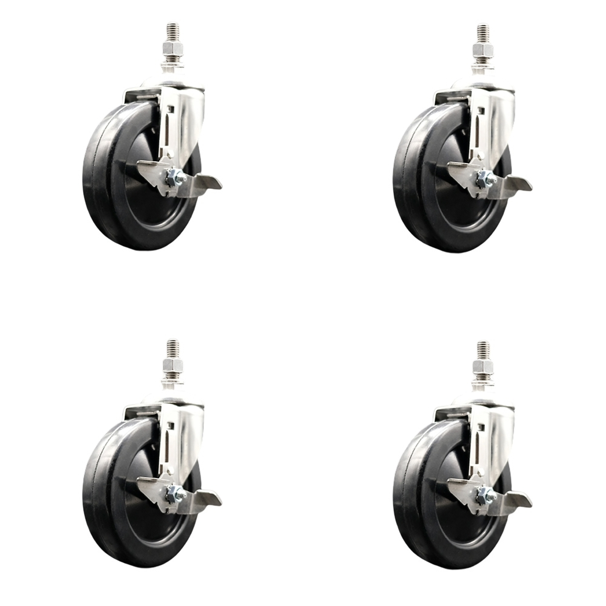 Service Caster, 5Inch x 1 1/4Inch Stem Casters, Wheel Diameter 5 in, Caster Type Swivel, Package (qty.) 4, Model SCC-SS316TS20S514-SRS-TLB-381615-4