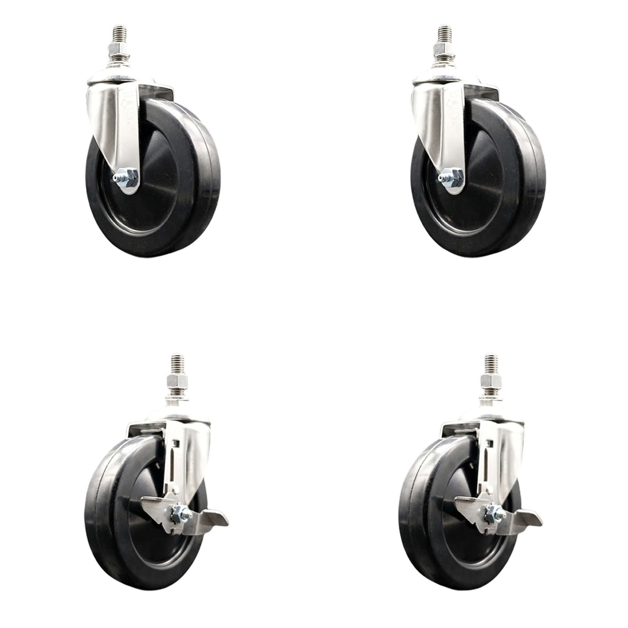 Service Caster, 5Inch x 1 1/4Inch Stem Casters, Wheel Diameter 5 in, Caster Type Swivel, Package (qty.) 4, Model SCC-SS316TS20S514-SRS-M1015-2-TLB-2