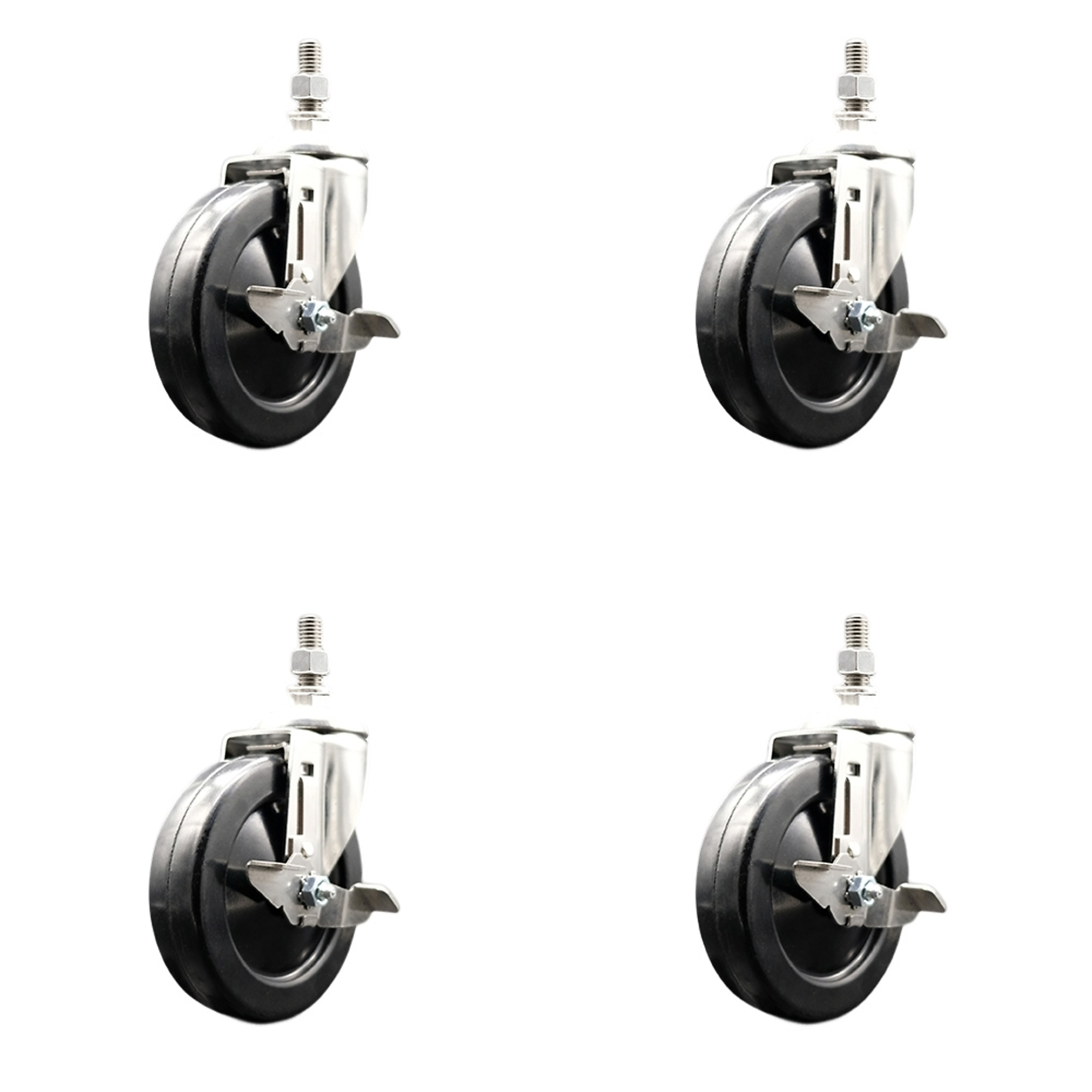 Service Caster, 5Inch x 1 1/4Inch Stem Casters, Wheel Diameter 5 in, Caster Type Swivel, Package (qty.) 4, Model SCC-SS316TS20S514-SRS-TLB-M1215-4