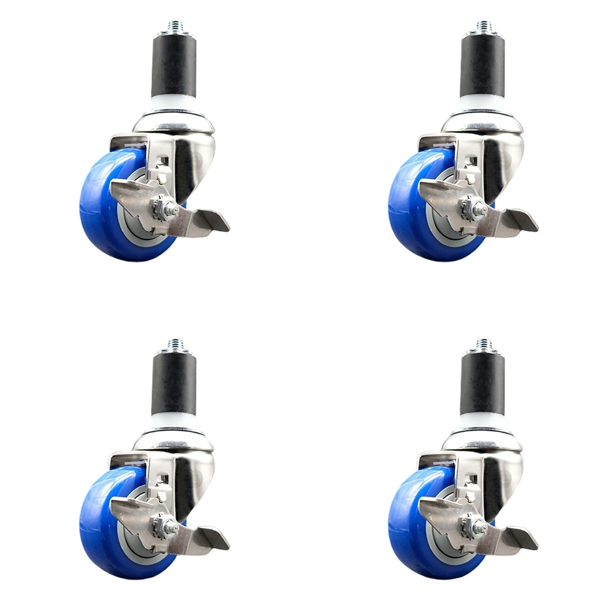 Service Caster, 3Inch x 1 1/4Inch Stem Casters, Wheel Diameter 3 in, Caster Type Swivel, Package (qty.) 4, Model SCC-SS316EX20S314-PPUBBLUE-TLB-112-4