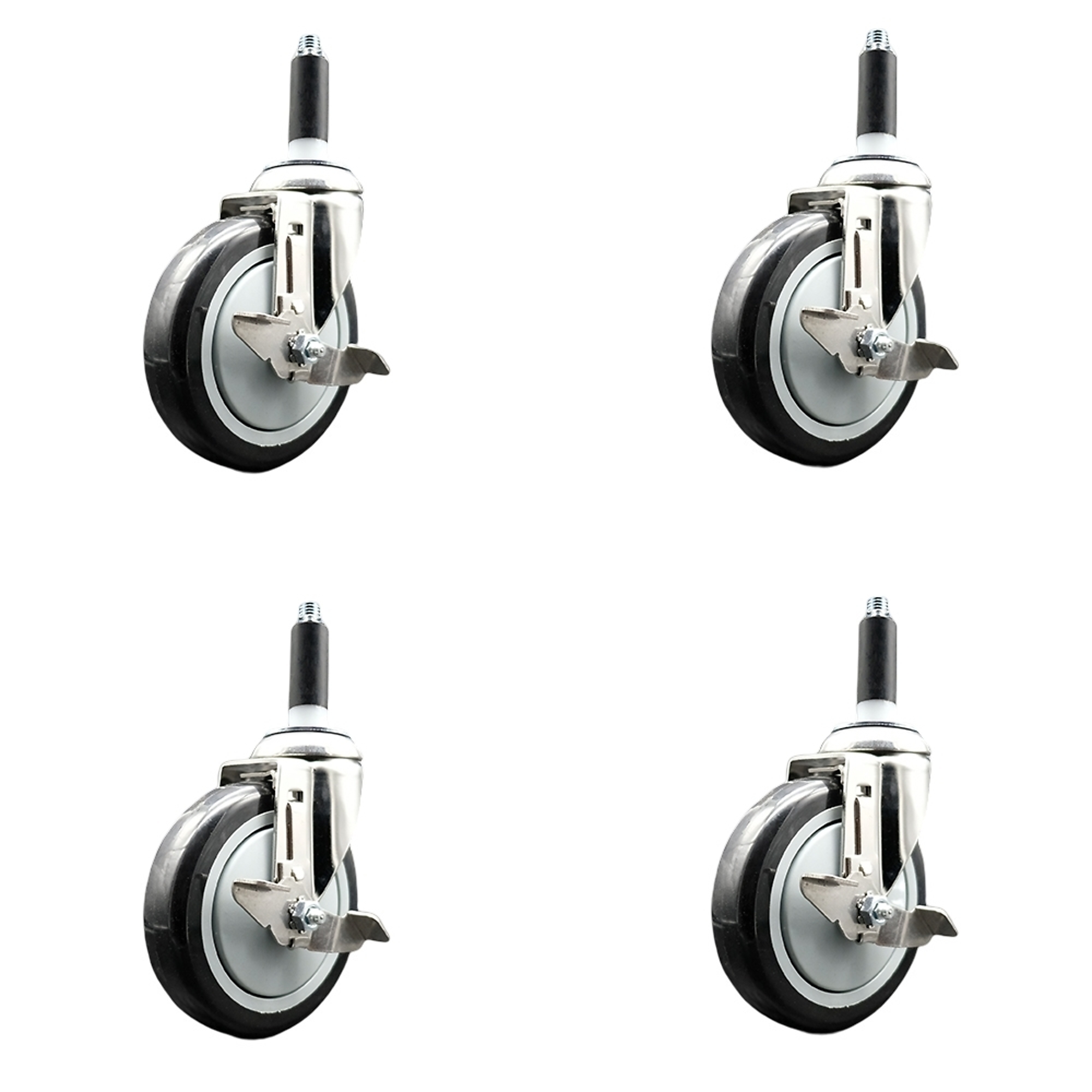 Service Caster, 5Inch x 1 1/4Inch Stem Casters, Wheel Diameter 5 in, Caster Type Swivel, Package (qty.) 4, Model SCC-SS316EX20S514-PPUB-BLK-TLB-34-4