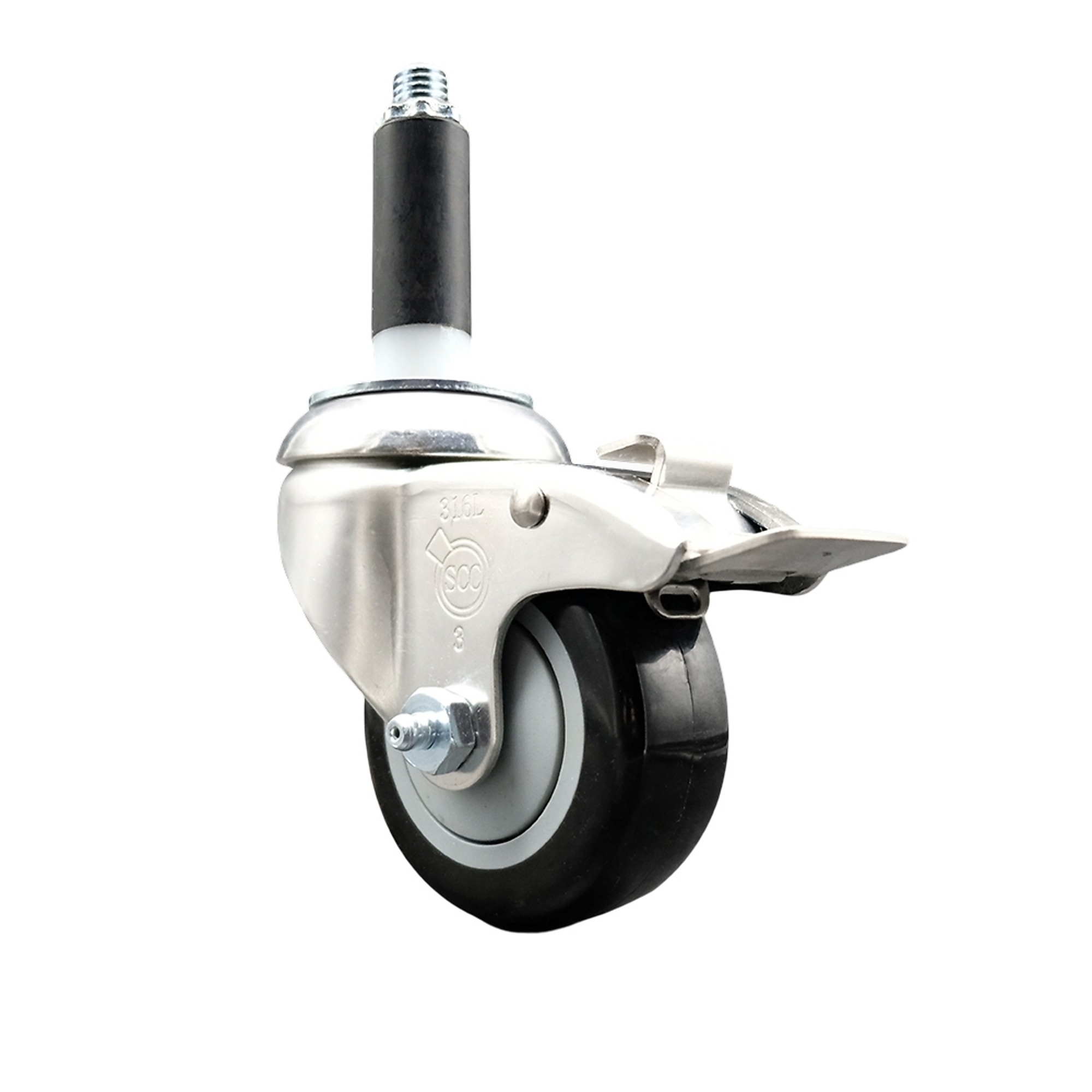 Service Caster, 3Inch x 1 1/4Inch Stem Caster, Wheel Diameter 3 in, Caster Type Swivel, Package (qty.) 1, Model SCC-SS316TTLEX20S314-PPUB-BLK-78