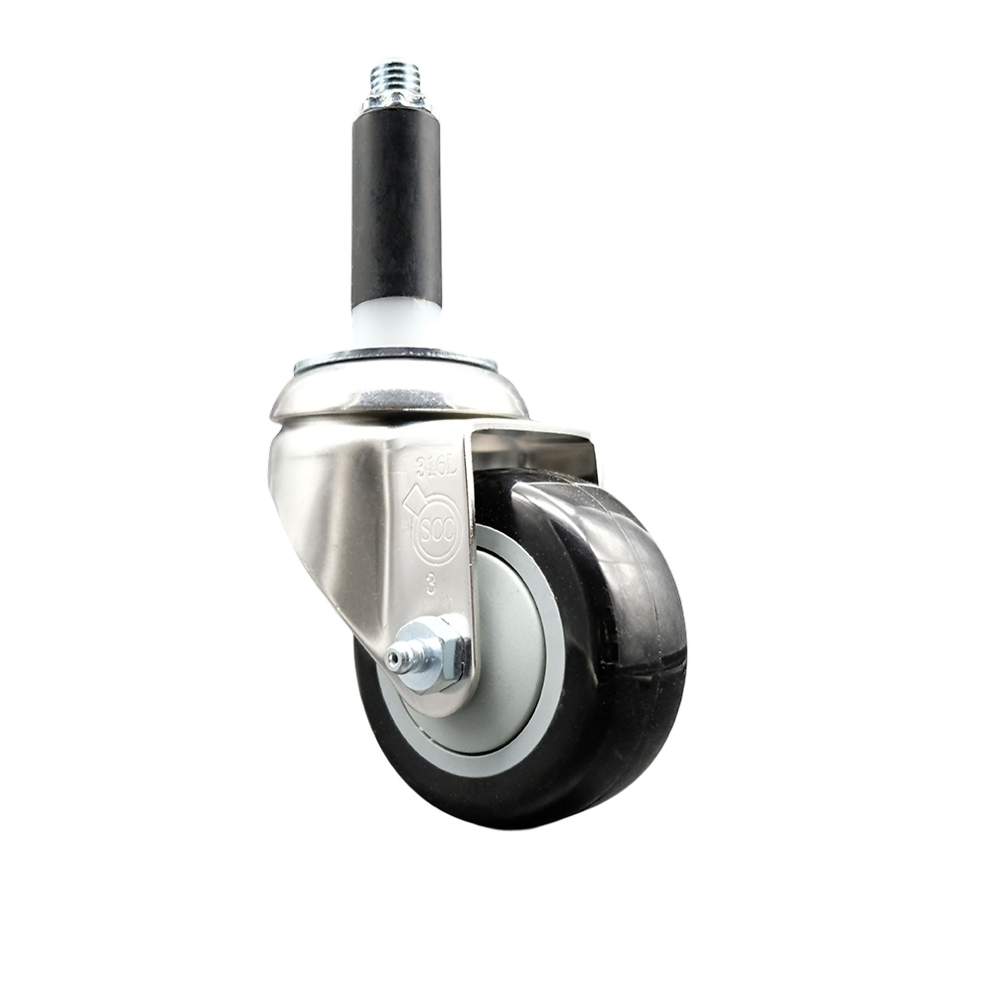 Service Caster, 3Inch x 1 1/4Inch Stem Caster, Wheel Diameter 3 in, Caster Type Swivel, Package (qty.) 1, Model SCC-SS316EX20S314-PPUB-BLK-78