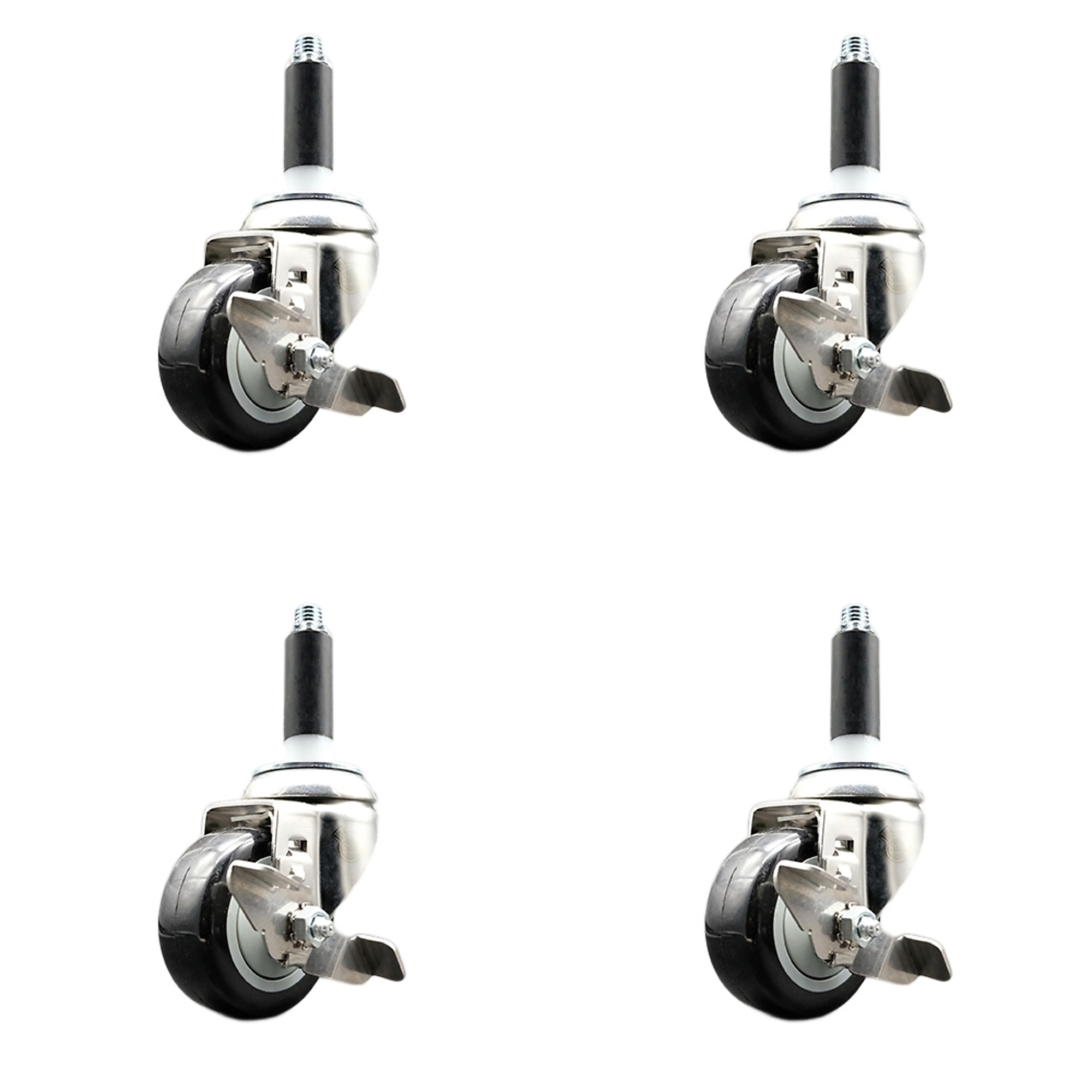 Service Caster, 3Inch x 1 1/4Inch Stem Casters, Wheel Diameter 3 in, Caster Type Swivel, Package (qty.) 4, Model SCC-SS316EX20S314-PPUB-BLK-TLB-78-4