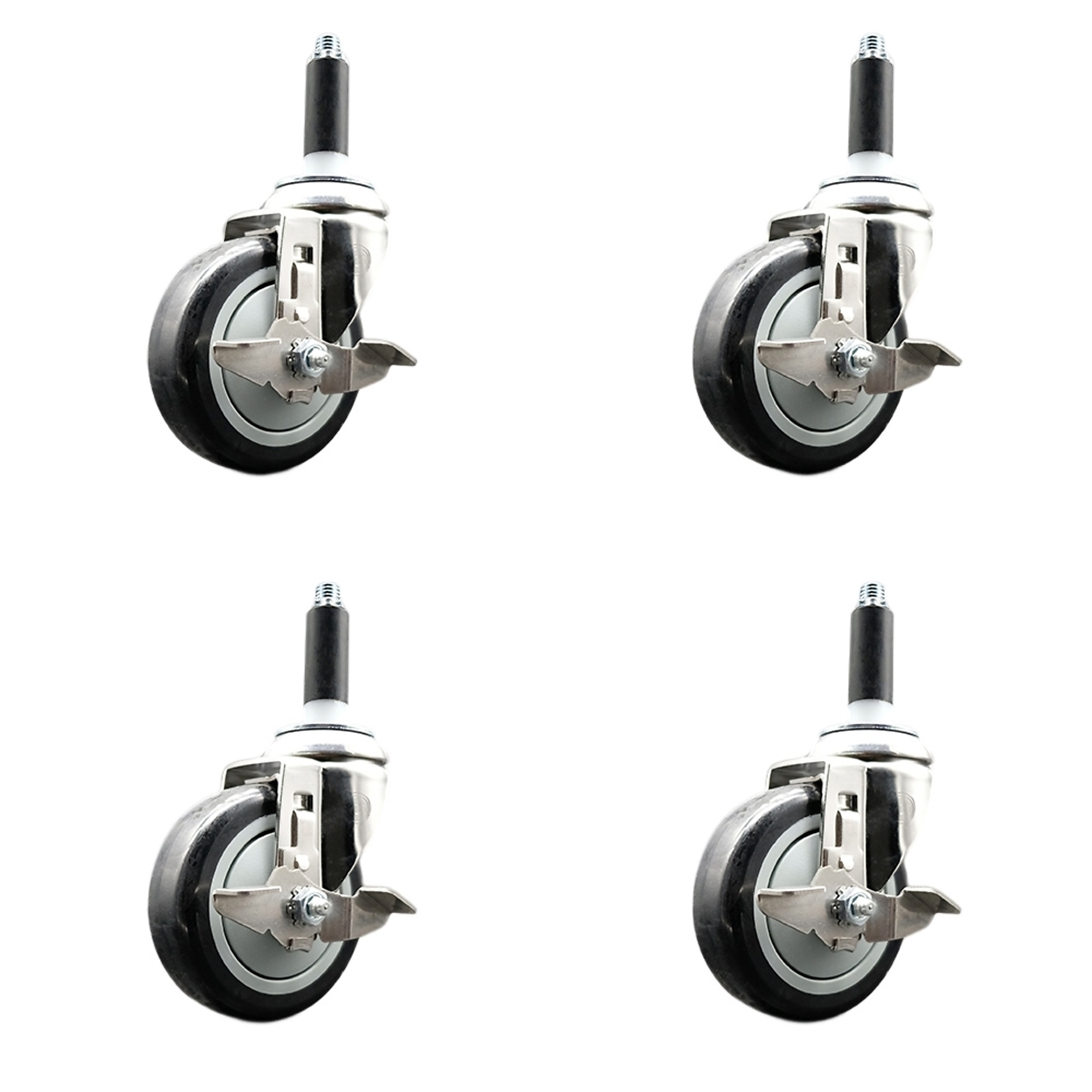 Service Caster, 4Inch x 1 1/4Inch Stem Casters, Wheel Diameter 4 in, Caster Type Swivel, Package (qty.) 4, Model SCC-SS316EX20S414-PPUB-BLK-TLB-78-4