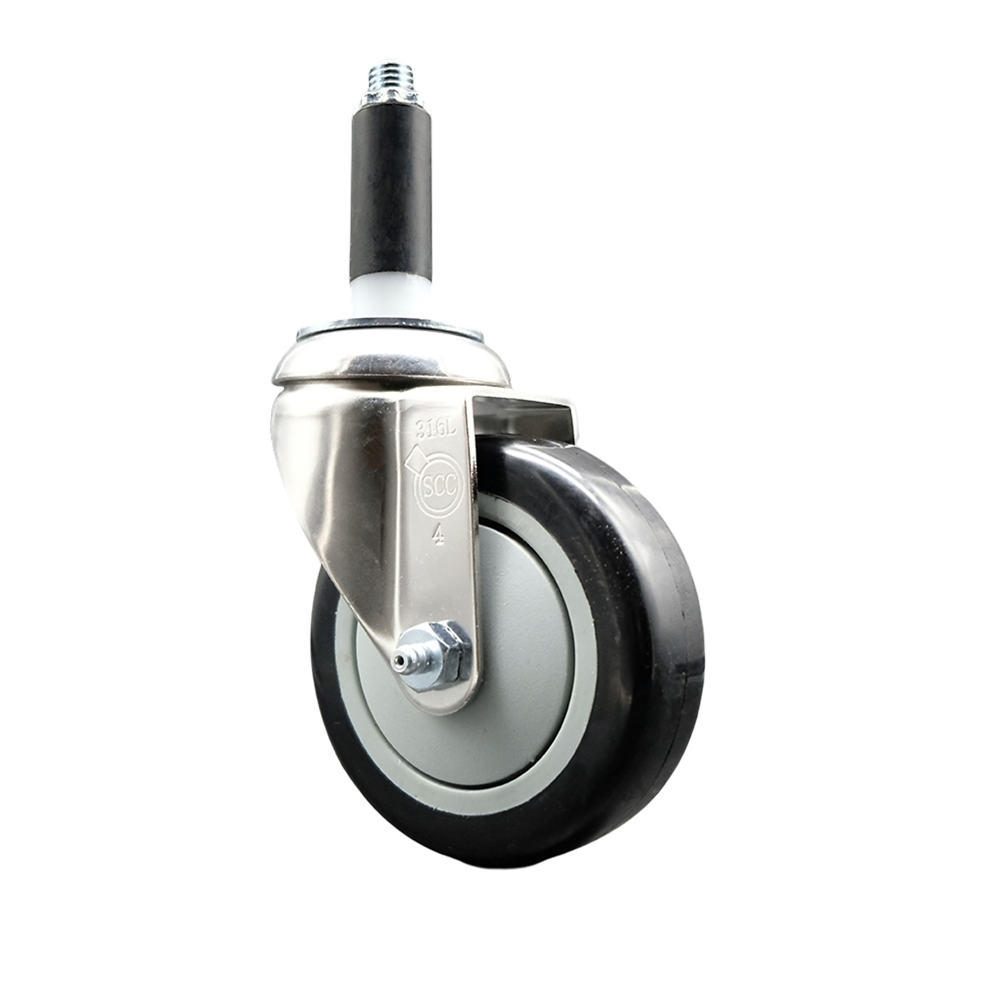 Service Caster, 4Inch x 1 1/4Inch Stem Caster, Wheel Diameter 4 in, Caster Type Swivel, Package (qty.) 1, Model SCC-SS316EX20S414-PPUB-BLK-78