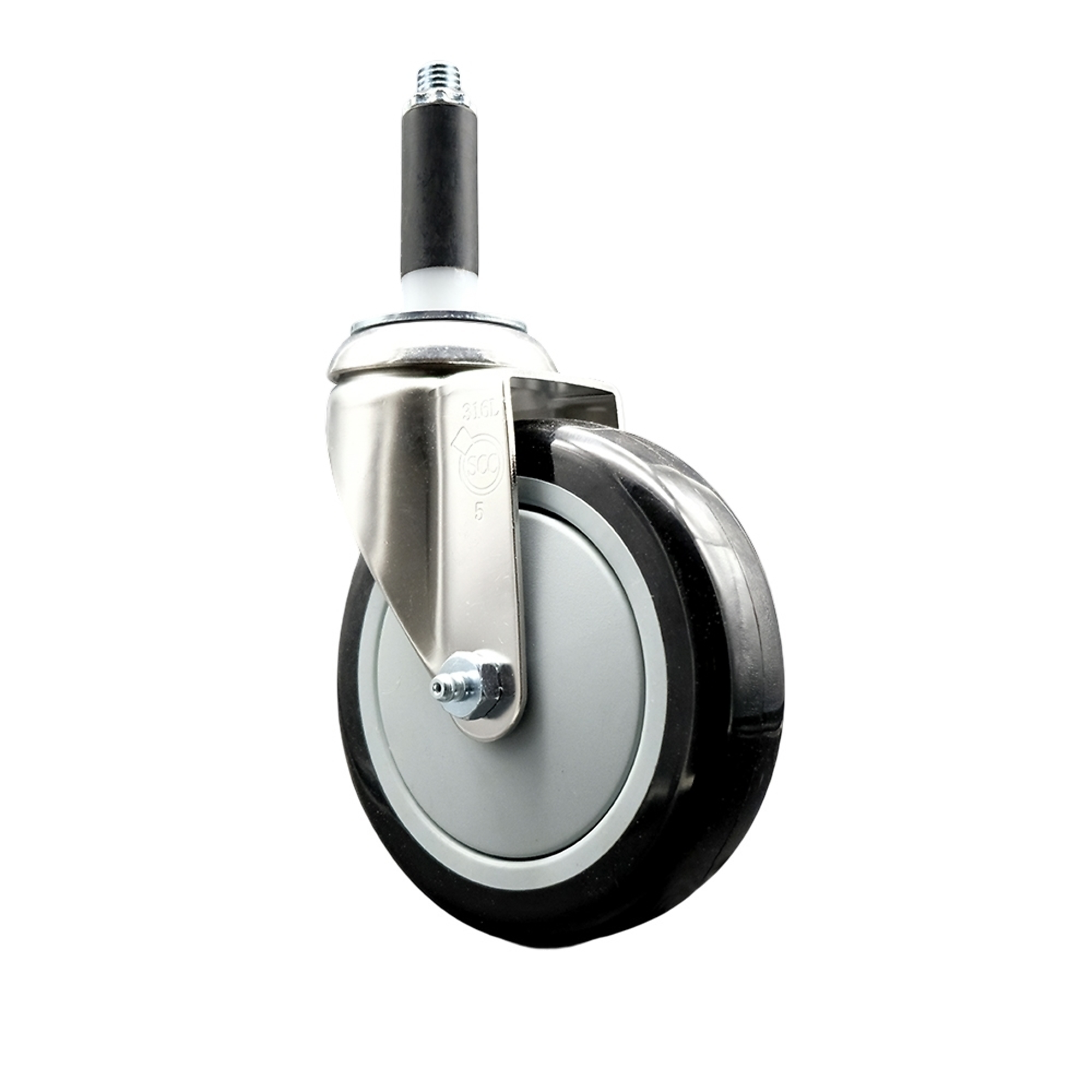 Service Caster, 5Inch x 1 1/4Inch Stem Caster, Wheel Diameter 5 in, Caster Type Swivel, Package (qty.) 1, Model SCC-SS316EX20S514-PPUB-BLK-78