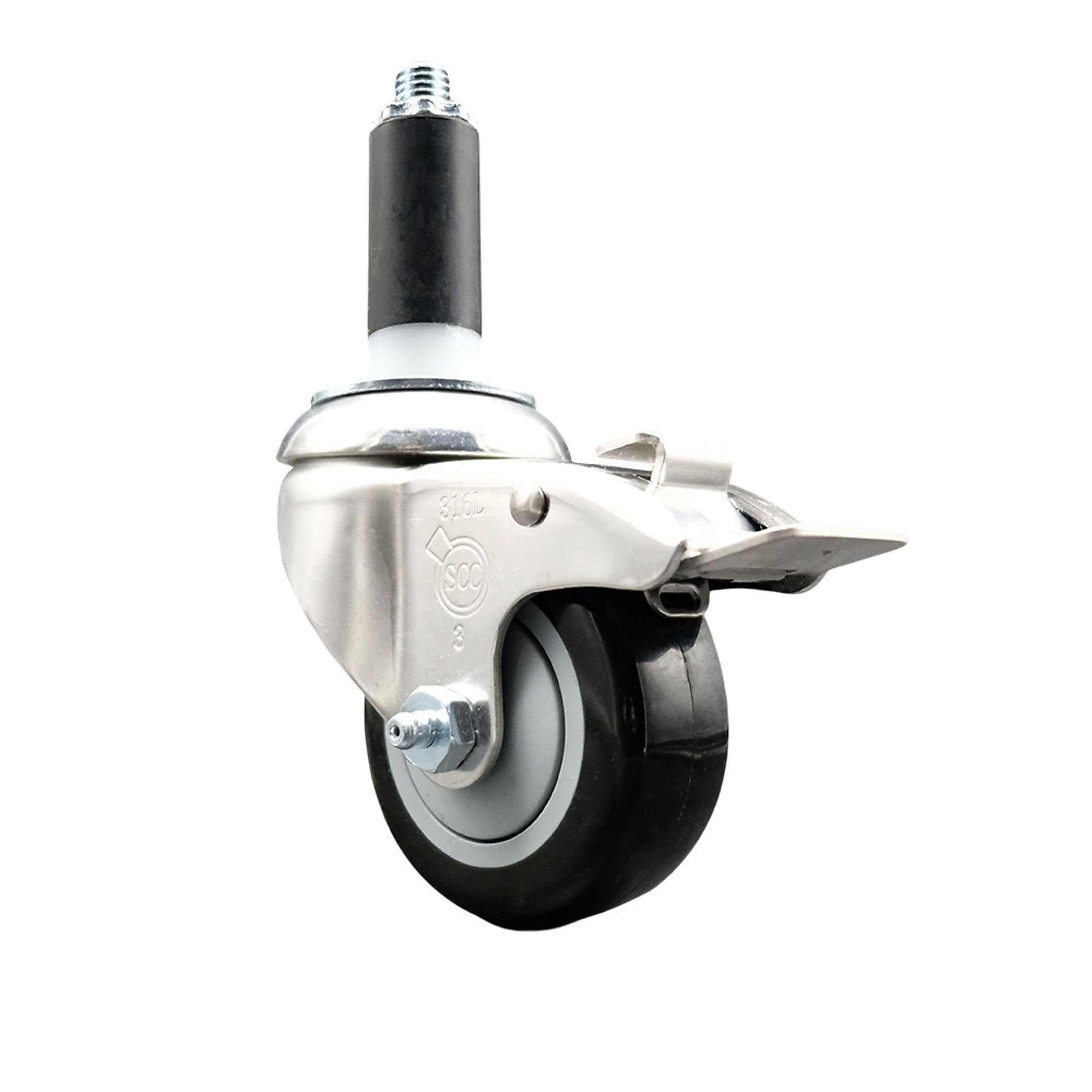 Service Caster, 3Inch x 1 1/4Inch Stem Caster, Wheel Diameter 3 in, Caster Type Swivel, Package (qty.) 1, Model SCC-SS316TTLEX20S314-PPUB-BLK-1