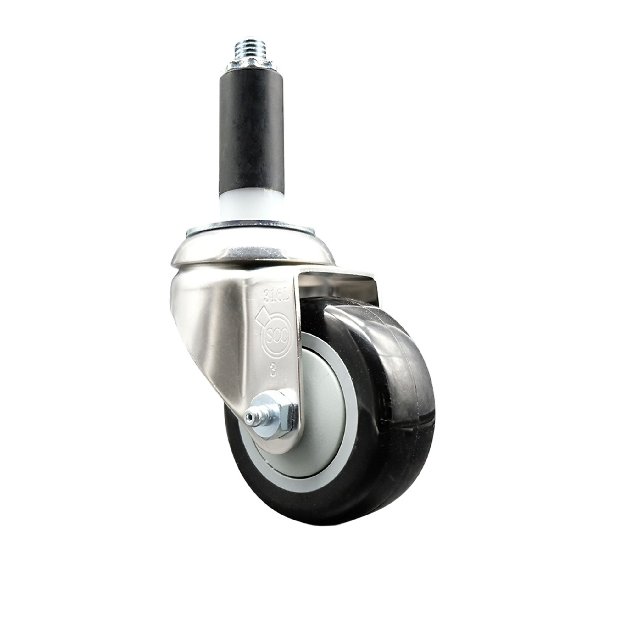 Service Caster, 3Inch x 1 1/4Inch Stem Caster, Wheel Diameter 3 in, Caster Type Swivel, Package (qty.) 1, Model SCC-SS316EX20S314-PPUB-BLK-1