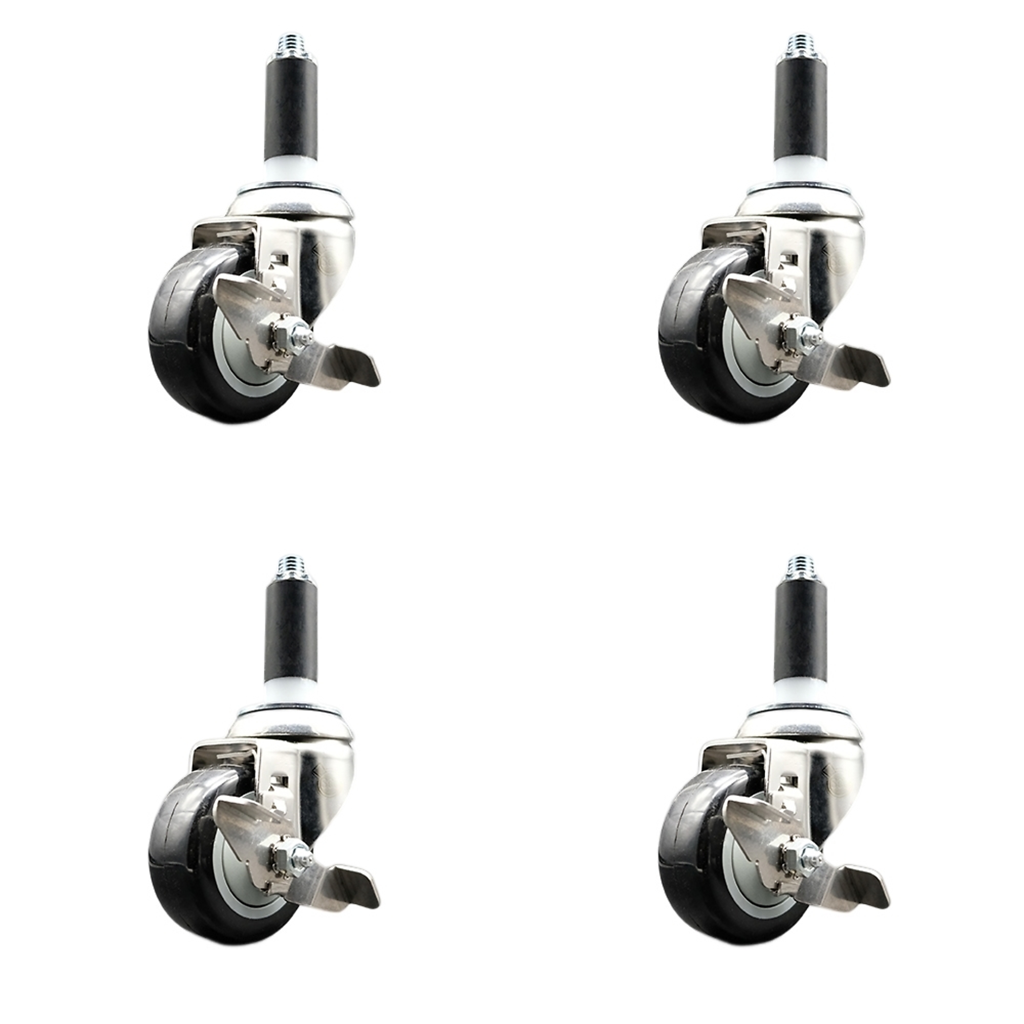 Service Caster, 3Inch x 1 1/4Inch Stem Casters, Wheel Diameter 3 in, Caster Type Swivel, Package (qty.) 4, Model SCC-SS316EX20S314-PPUB-BLK-TLB-1-4