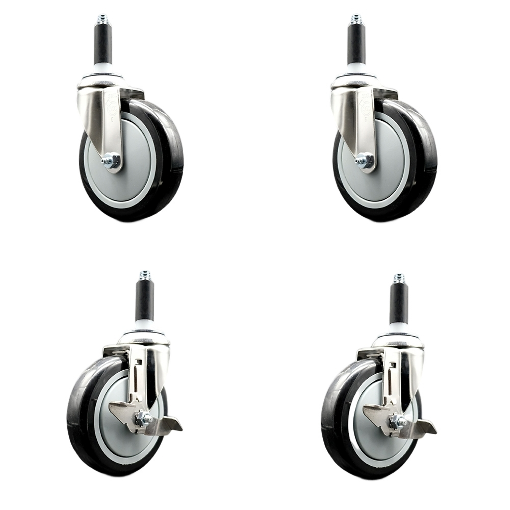 Service Caster, 5Inch x 1 1/4Inch Stem Casters, Wheel Diameter 5 in, Caster Type Swivel, Package (qty.) 4, Model SS316EX20S514-PPUB-BLK-2-TLB-2-78